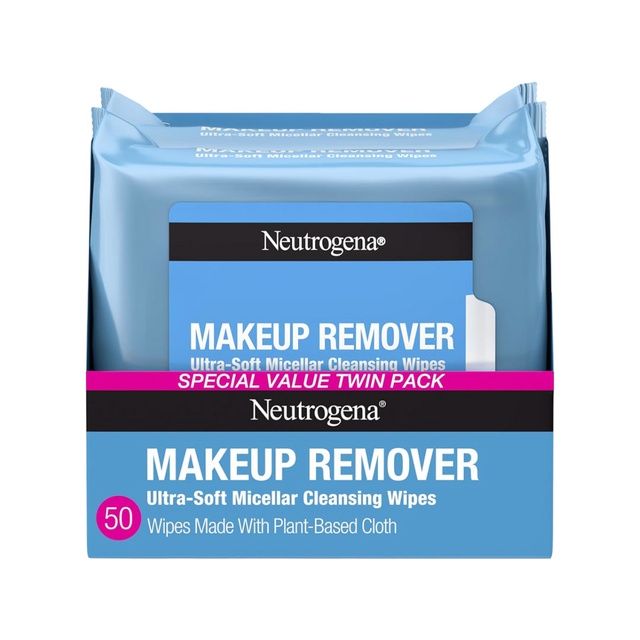 Neutrogena Makeup Remover Ultra-Soft Micellar Cleansing Wipes 25 Count (Pack of 2) - Gently Remove Dirt, Oil & Makeup