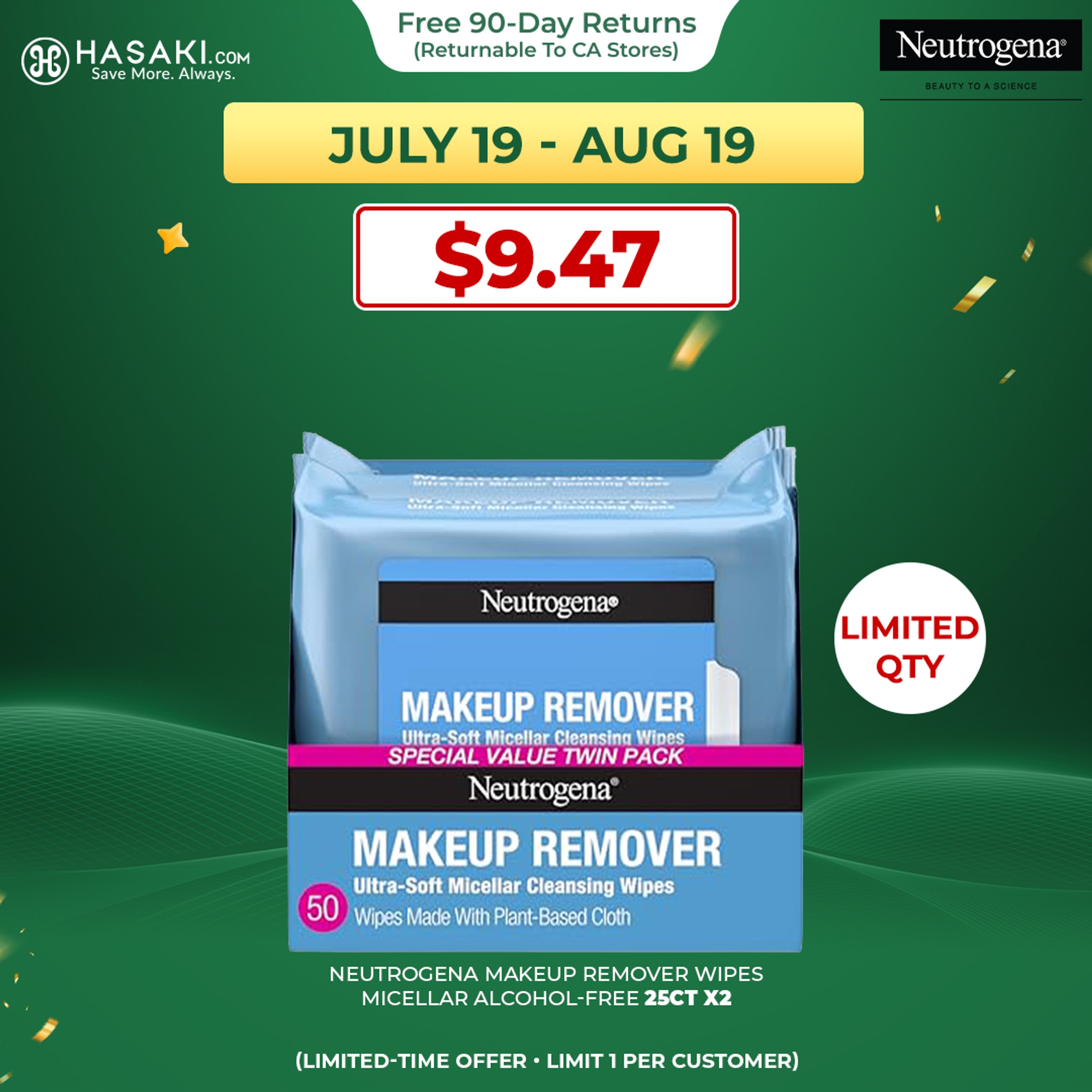 Neutrogena Makeup Remover Ultra-Soft Micellar Cleansing Wipes 25 Count (Pack of 2) - Gently Remove Dirt, Oil & Makeup 1