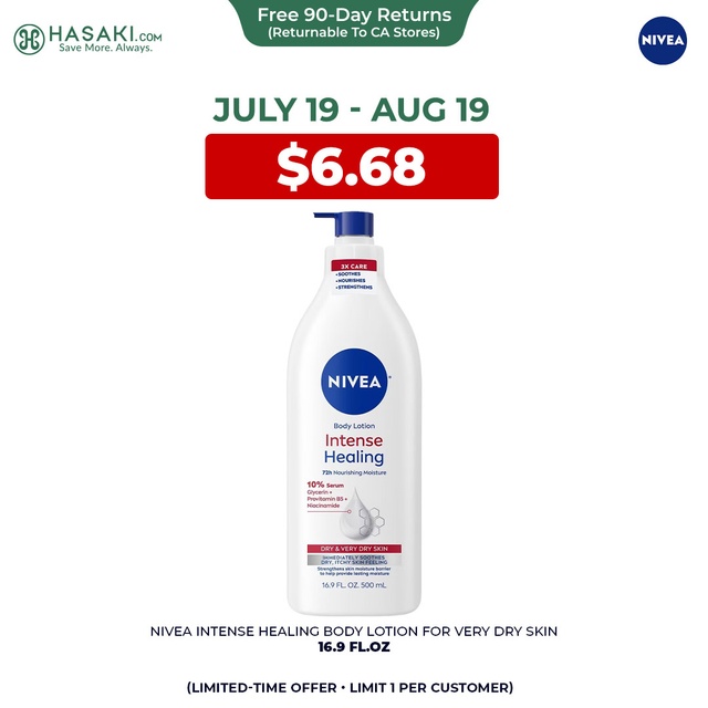 Nivea Intense Healing Body Lotion 16.9 fl.oz - 72HR Body Moisturizer for Dry & Very Dry Skin