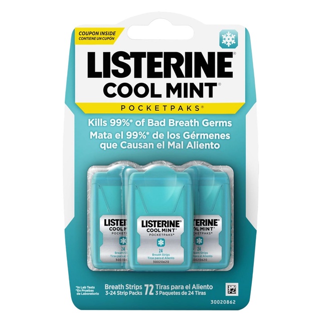Listerine PocketPaks Fresh Breath Strips, Cool Mint, 24 Count (Pack of 3) - Travel Size Mini Mouthwash Breath Fresheners — Out of stock
