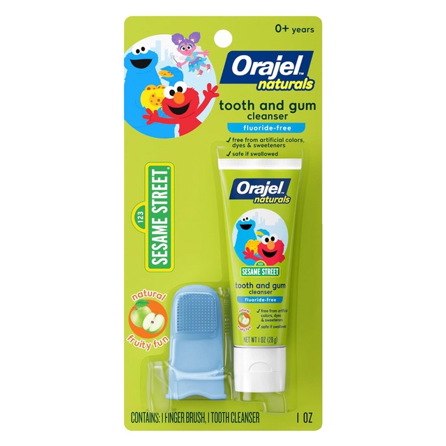Orajel Baby Elmo Tooth & Gum Cleanser, 1 Finger brush + 1 Toothpaste 1 oz - Fluoride-Free, for Babies Age 0+
