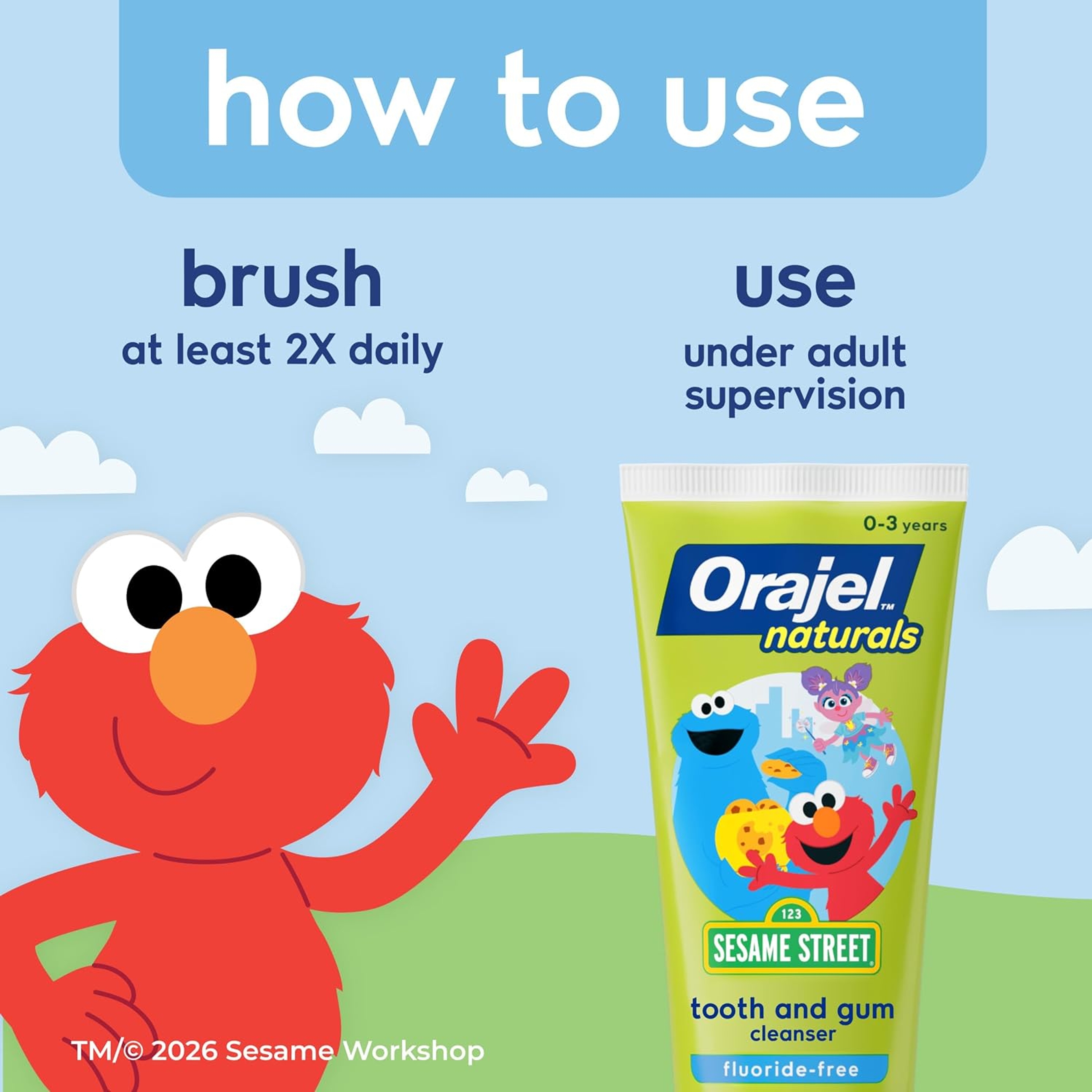 Orajel Baby Elmo Tooth & Gum Cleanser, 1 Finger brush + 1 Toothpaste 1 oz - Fluoride-Free, for Babies Age 0+ 7
