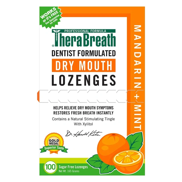 TheraBreath Dry Mouth Lozenges, Mandarin Mint, 100 Count - Sugar-Free, for Fresh Breath On the Go
