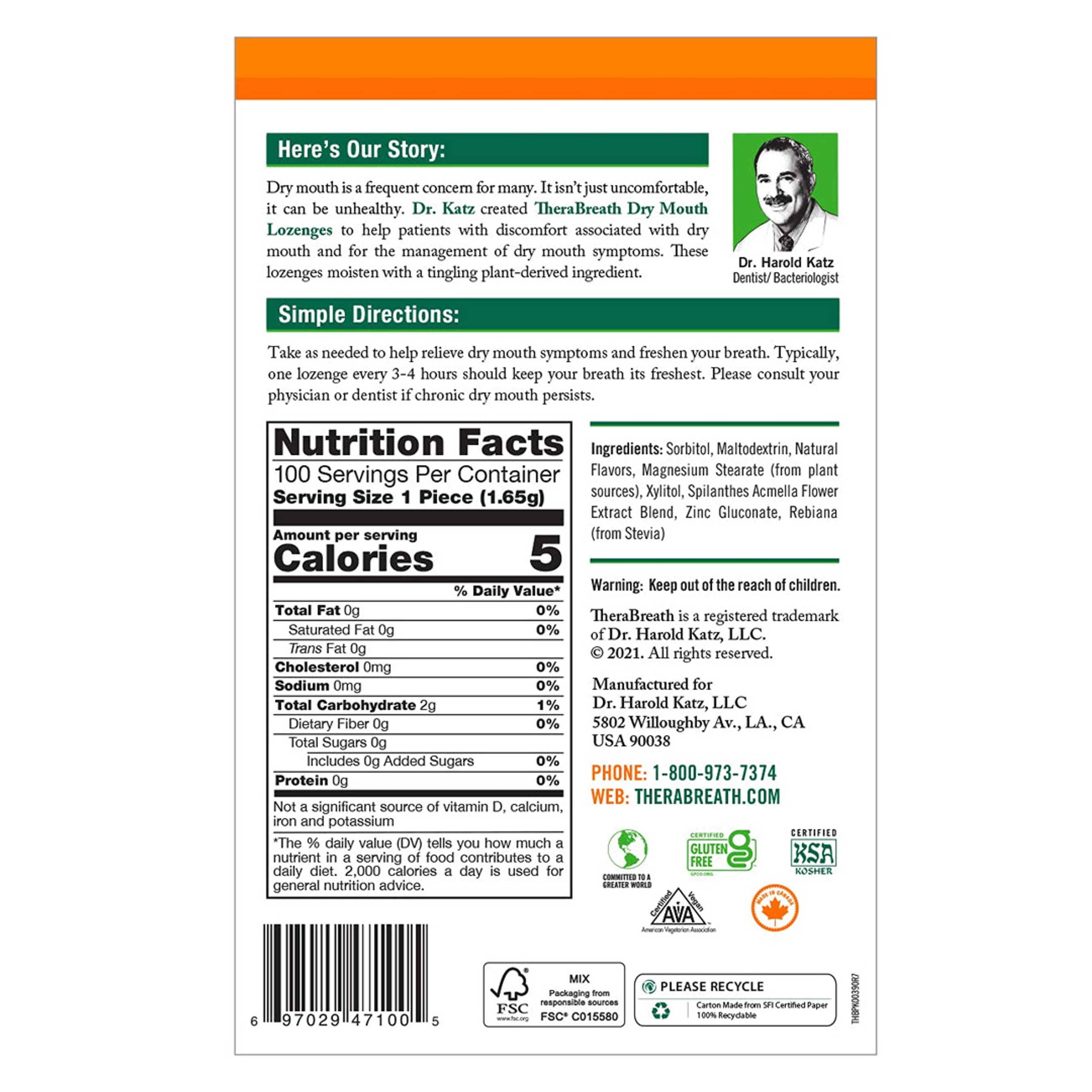 TheraBreath Dry Mouth Lozenges, Mandarin Mint, 100 Count - Sugar-Free, for Fresh Breath On the Go 2