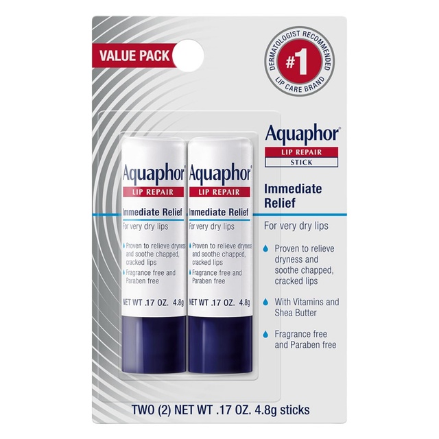 Aquaphor Lip Repair Stick 0.17 oz (Pack of 2) - Moisturizing Lip Balm Relieves Dryness
