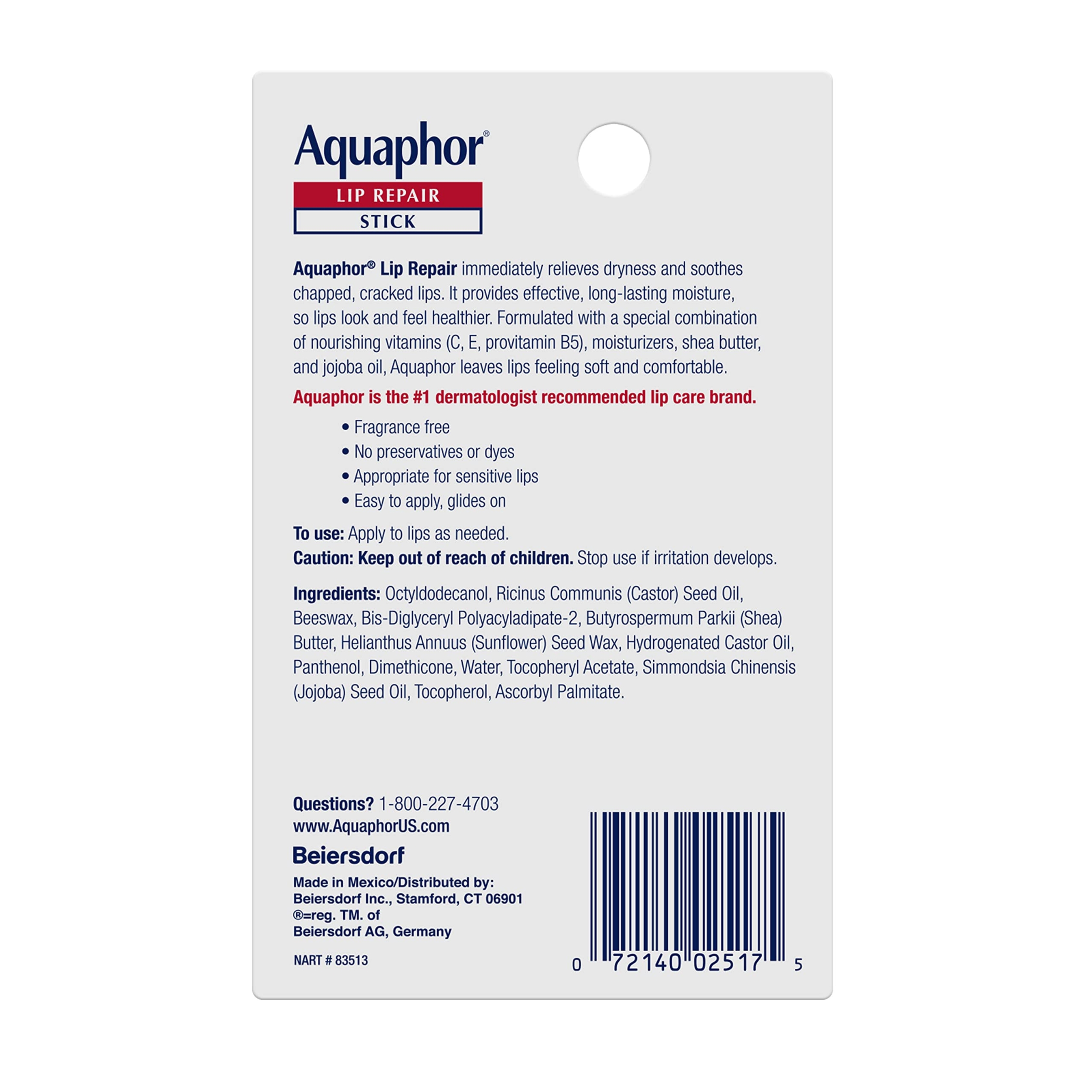 Aquaphor Lip Repair Stick 0.17 oz (Pack of 2) - Moisturizing Lip Balm Relieves Dryness 8
