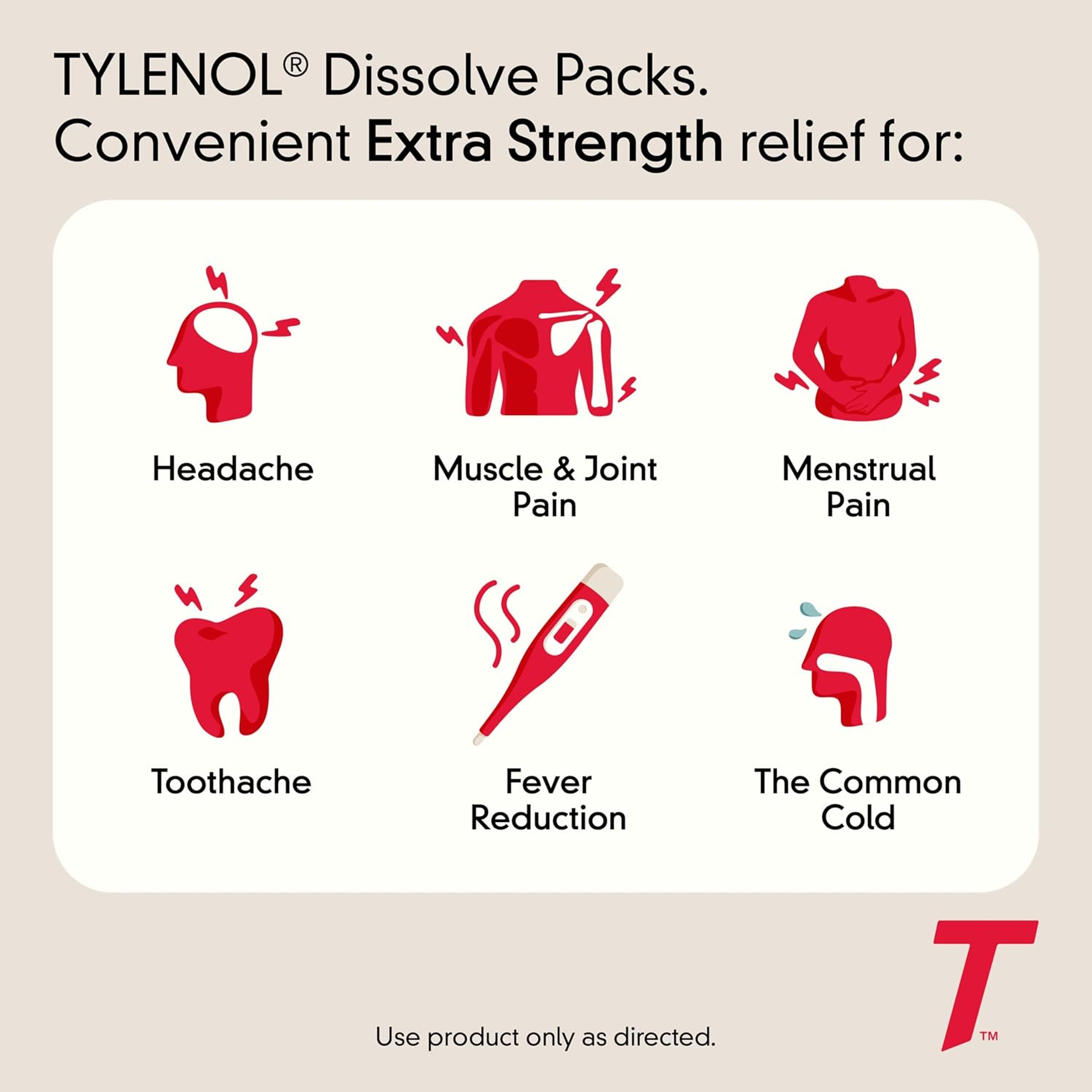 Tylenol Extra Strength Dissolve Packs, 500 mg Acetaminophen Pain Reliever & Fever Reducer, On-the-Go Powder Packets for Minor Aches & Pains, Ibuprofen- & Aspirin-Free, Berry Flavor, 12 ct 2