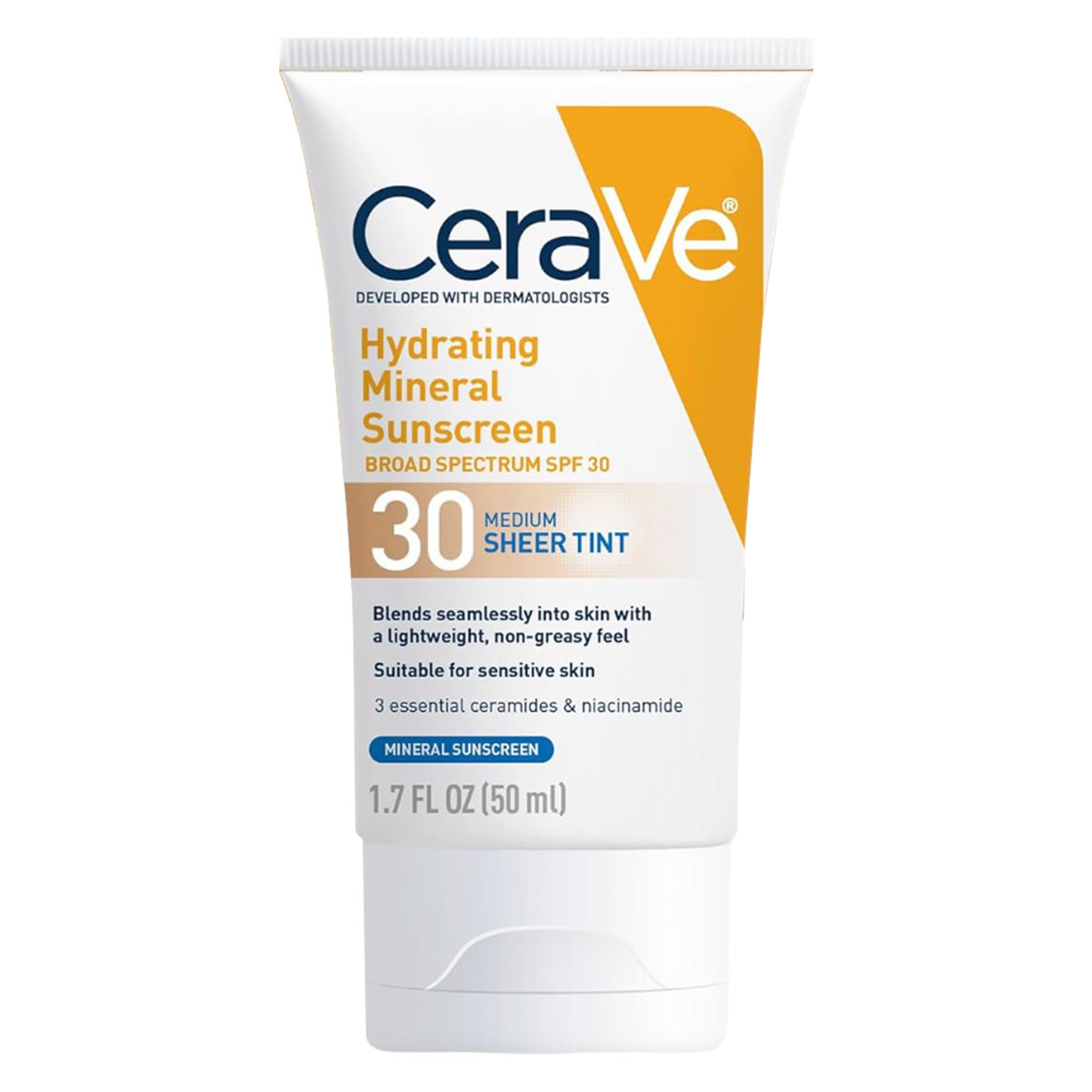 CeraVe Hydrating Mineral Sunscreen SPF30 Sheer Tint, Medium, 1.7 fl.oz - Lightweight, Non-Greasy Finish 1