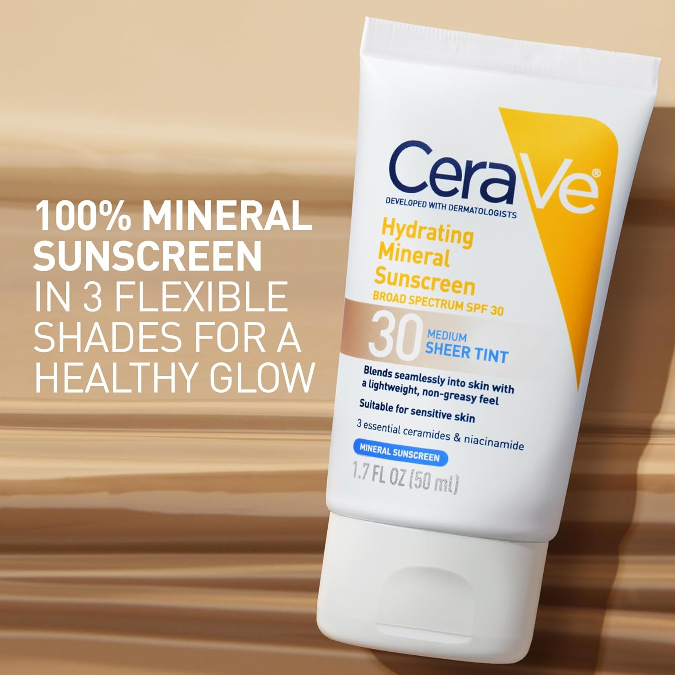 CeraVe Hydrating Mineral Sunscreen SPF30 Sheer Tint, Medium, 1.7 fl.oz - Lightweight, Non-Greasy Finish 3