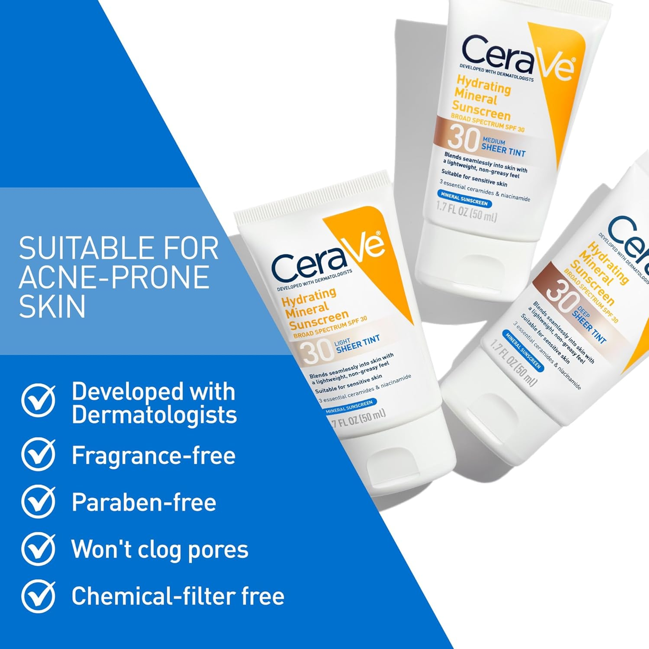 CeraVe Hydrating Mineral Sunscreen SPF30 Sheer Tint, Medium, 1.7 fl.oz - Lightweight, Non-Greasy Finish 5