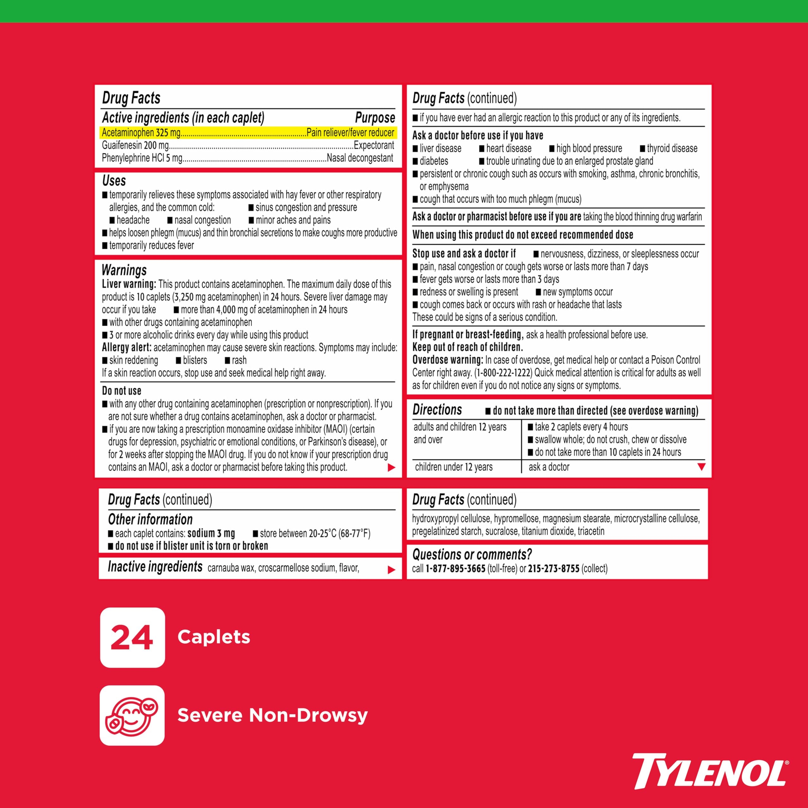 Tylenol Sinus Severe Daytime Caplets 24 Count - Acetaminophen, Pain Reliever, Fever Reducer & Nasal Decongestant 7