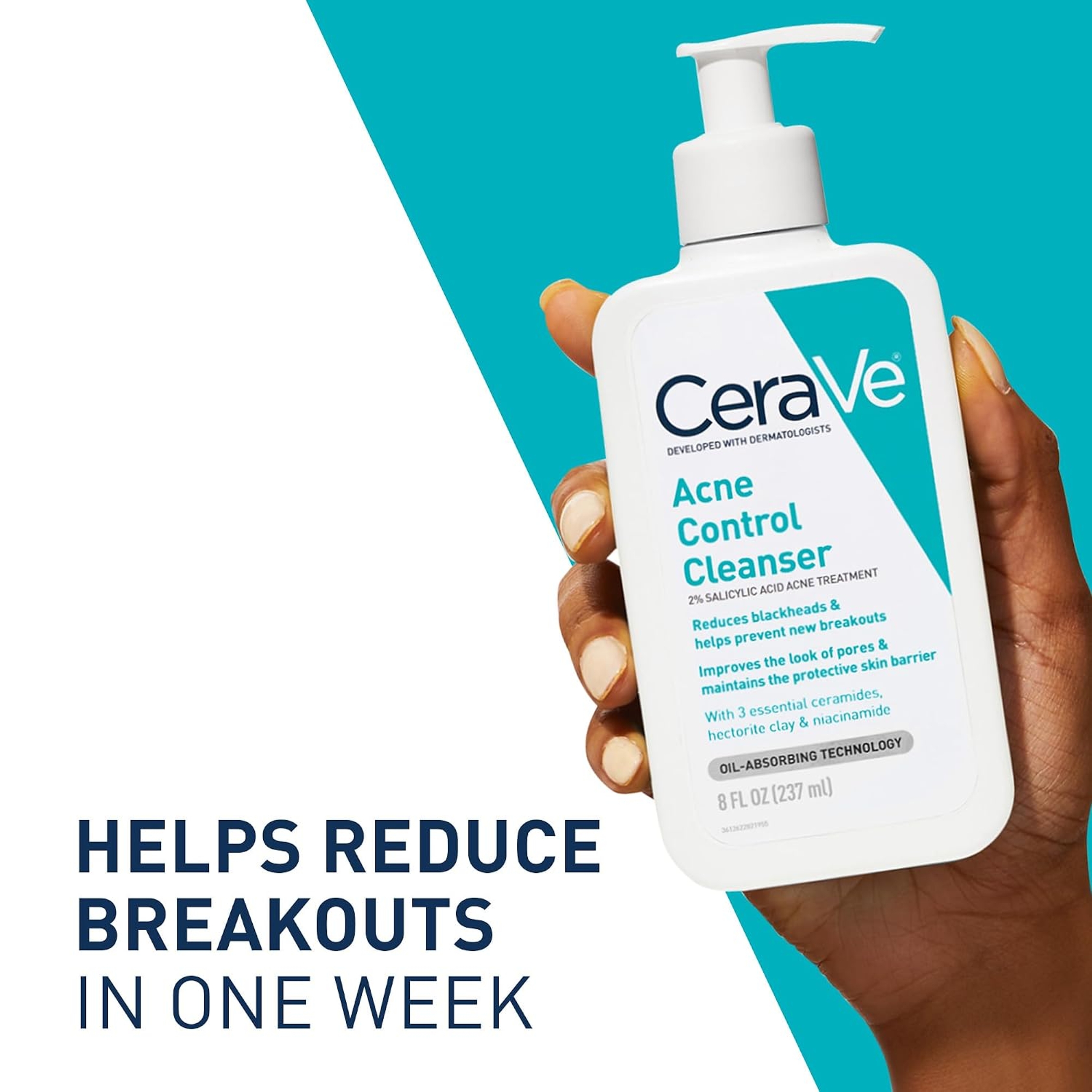 CeraVe Acne Control Cleanser, 2% Salicylic Acid Treatment Formulated With Niacinamide + Ceramides + Oil Absorbing Clay, Gentle Face Wash Helps Clear & Prevent Acne, Fragrance Free, 16 Ounce 5