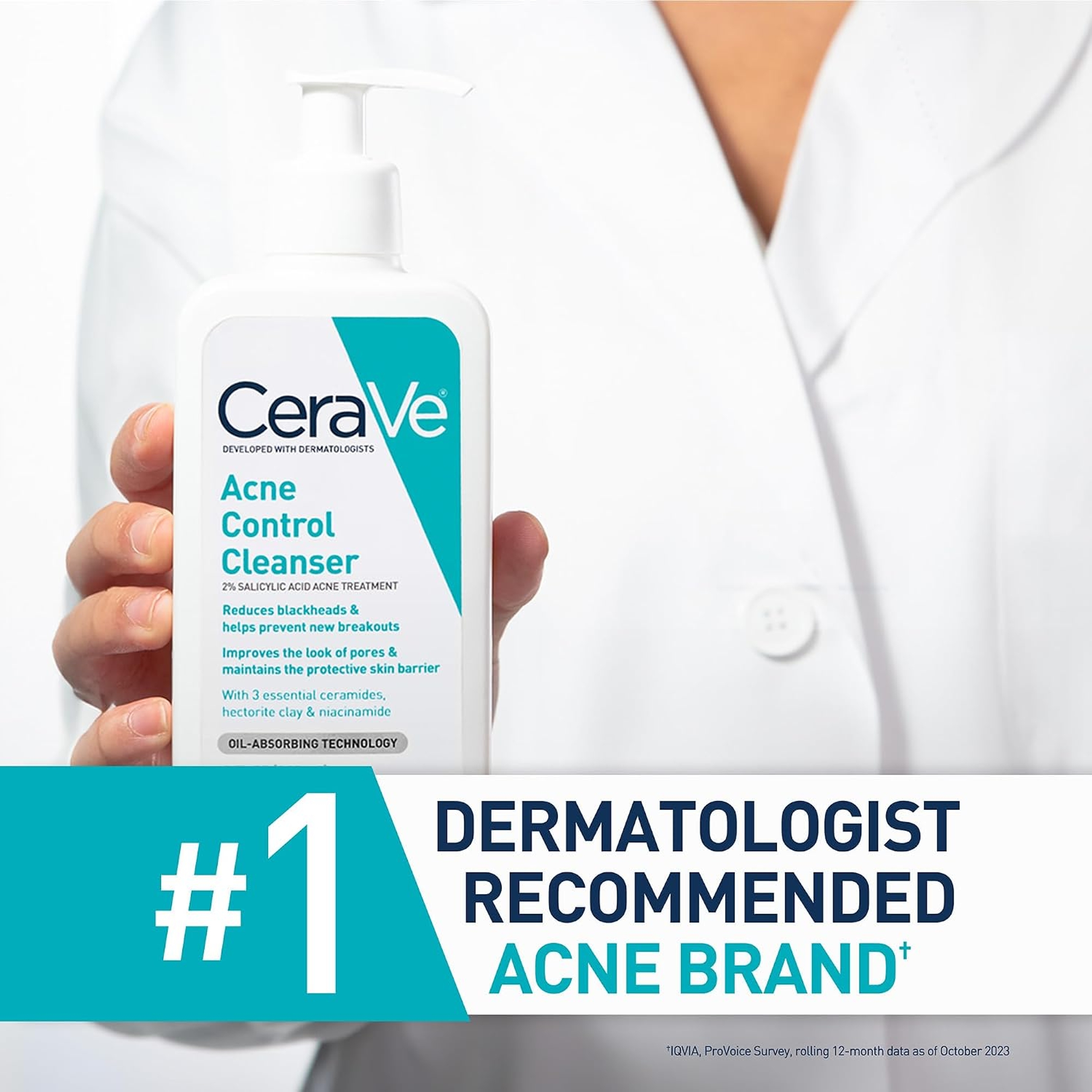 CeraVe Acne Control Cleanser, 2% Salicylic Acid Treatment Formulated With Niacinamide + Ceramides + Oil Absorbing Clay, Gentle Face Wash Helps Clear & Prevent Acne, Fragrance Free, 16 Ounce 6