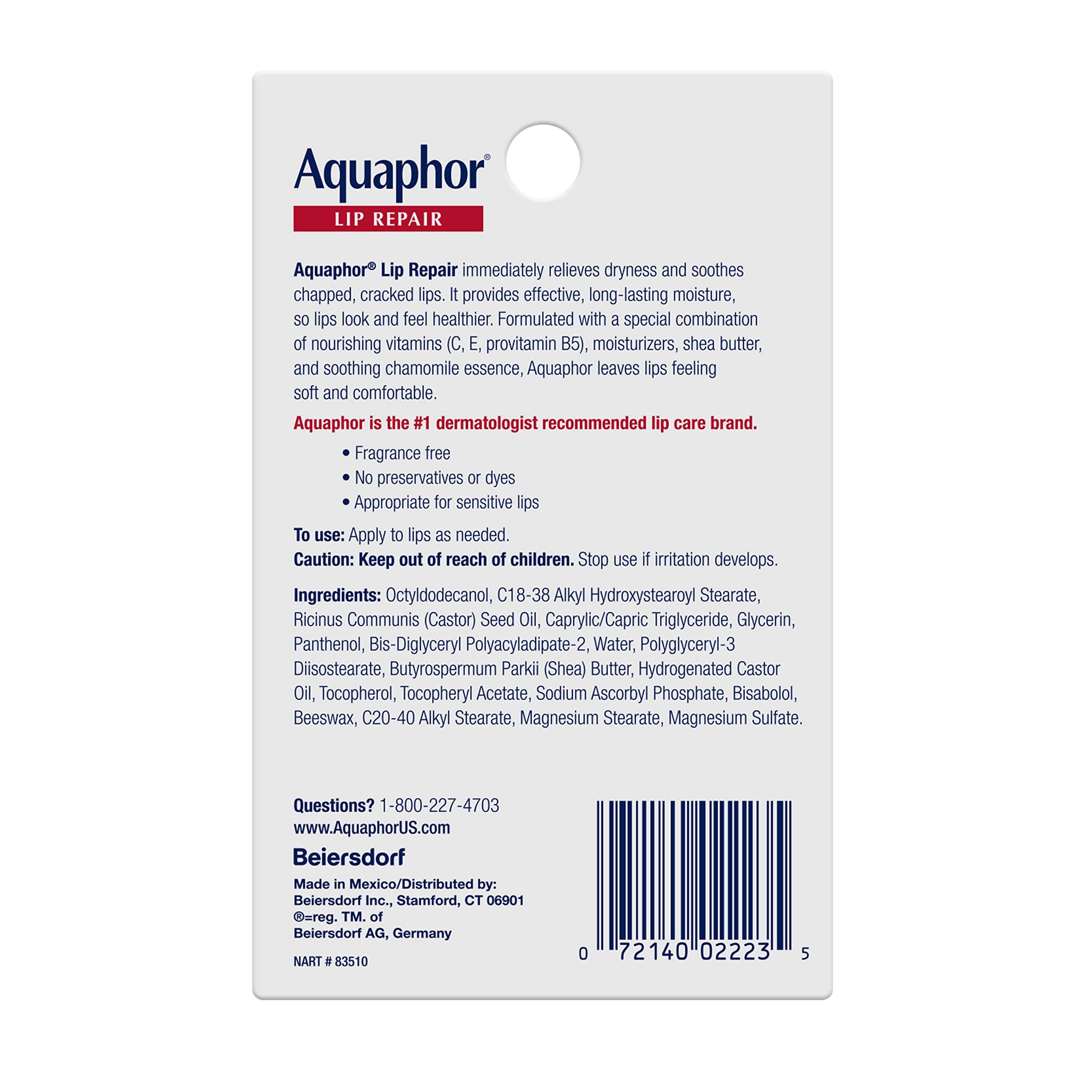 Aquaphor Lip Repair Ointment 0.35 fl.oz (Pack of 2) - Long-Lasting Moisture to Soothe Dry Chapped Lips 8