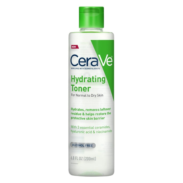 CeraVe Hydrating Toner for Face Non-Alcoholic with Hyaluronic Acid, Niacinamide, and Ceramides for Sensitive Dry Skin, Fragrance-Free Non Comedogenic, Full Size, 6.8 Fl Oz