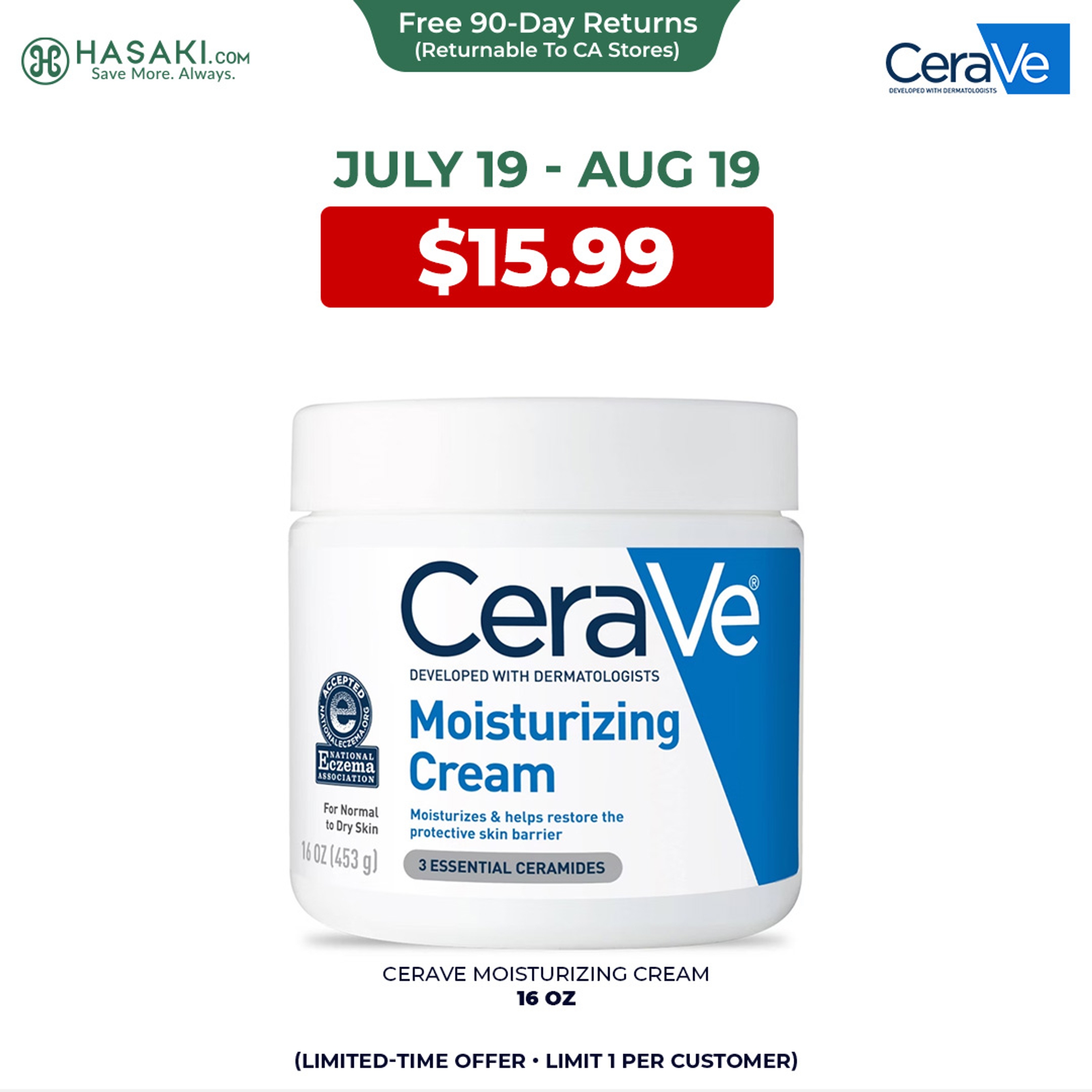 CeraVe Moisturizing Cream 16 oz - Body & Face Moisturizer for Normal to Dry Skin with Ceramides 1