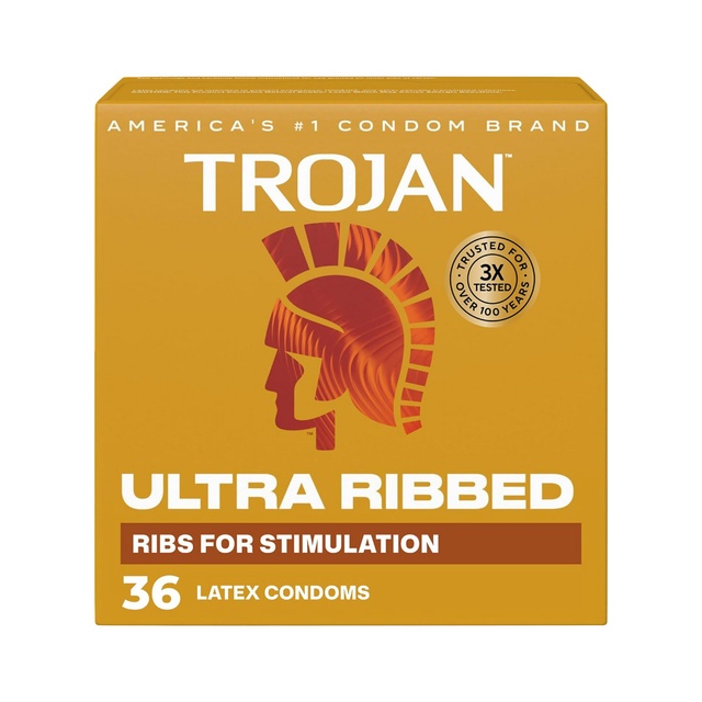 Trojan Ultra Ribbed Condoms 36 Count - Thin Ribbed Condoms for Stimulation