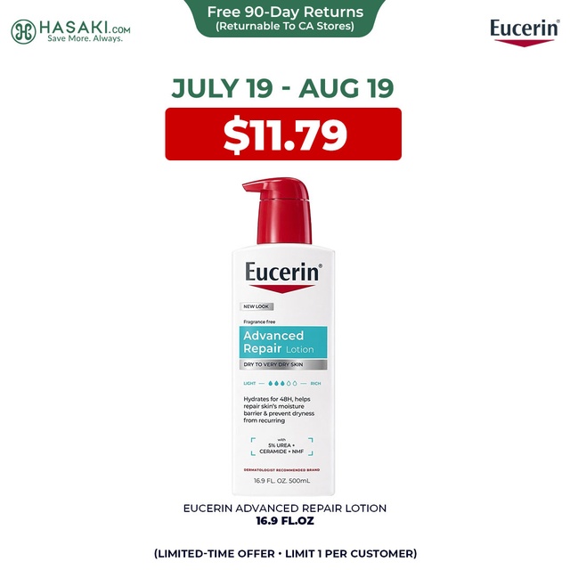 Eucerin Advanced Repair Lotion 16.9 fl.oz - Fragrance Free Body Moisturizer for Dry to Very Dry Skin