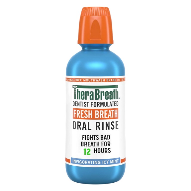 TheraBreath Fresh Breath Oral Rinse, Invigorating Icy Mint, 16 fl.oz - Alcohol-Free Breath Freshener Mouthwash