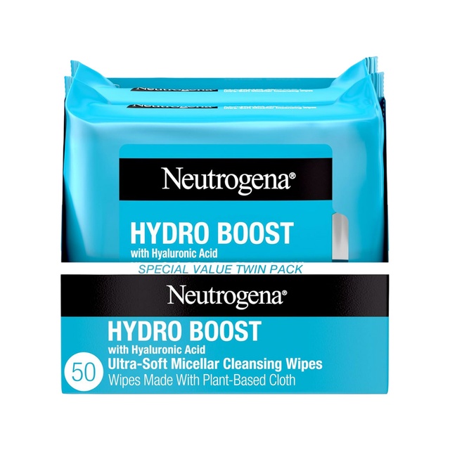 Neutrogena Hydro Boost Ultra-Soft Micellar Cleansing Wipes 25 Count (Pack of 2) - Gently Cleanses Skin Daily with HA