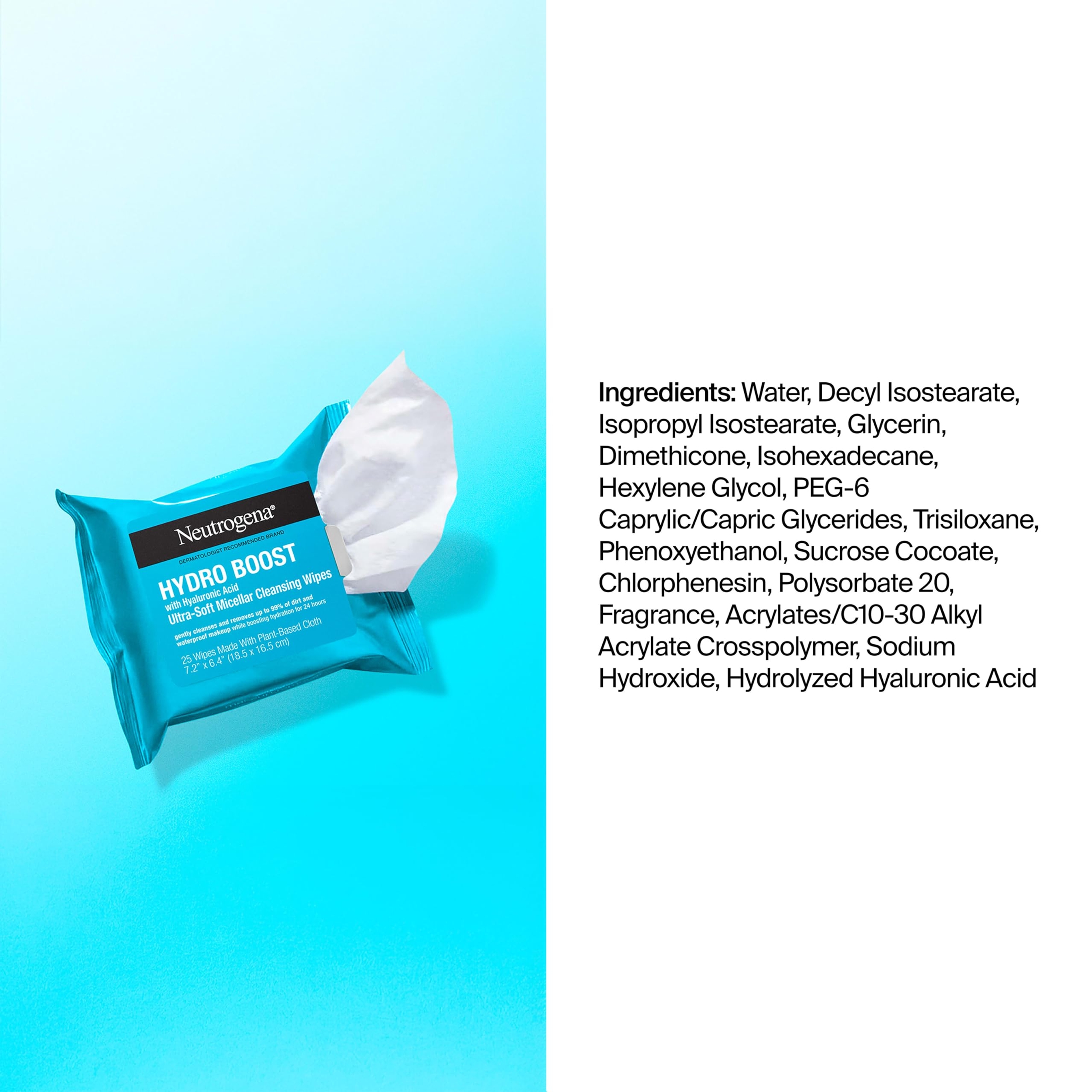 Neutrogena Hydro Boost Ultra-Soft Micellar Cleansing Wipes 25 Count (Pack of 2) - Gently Cleanses Skin Daily with HA 9