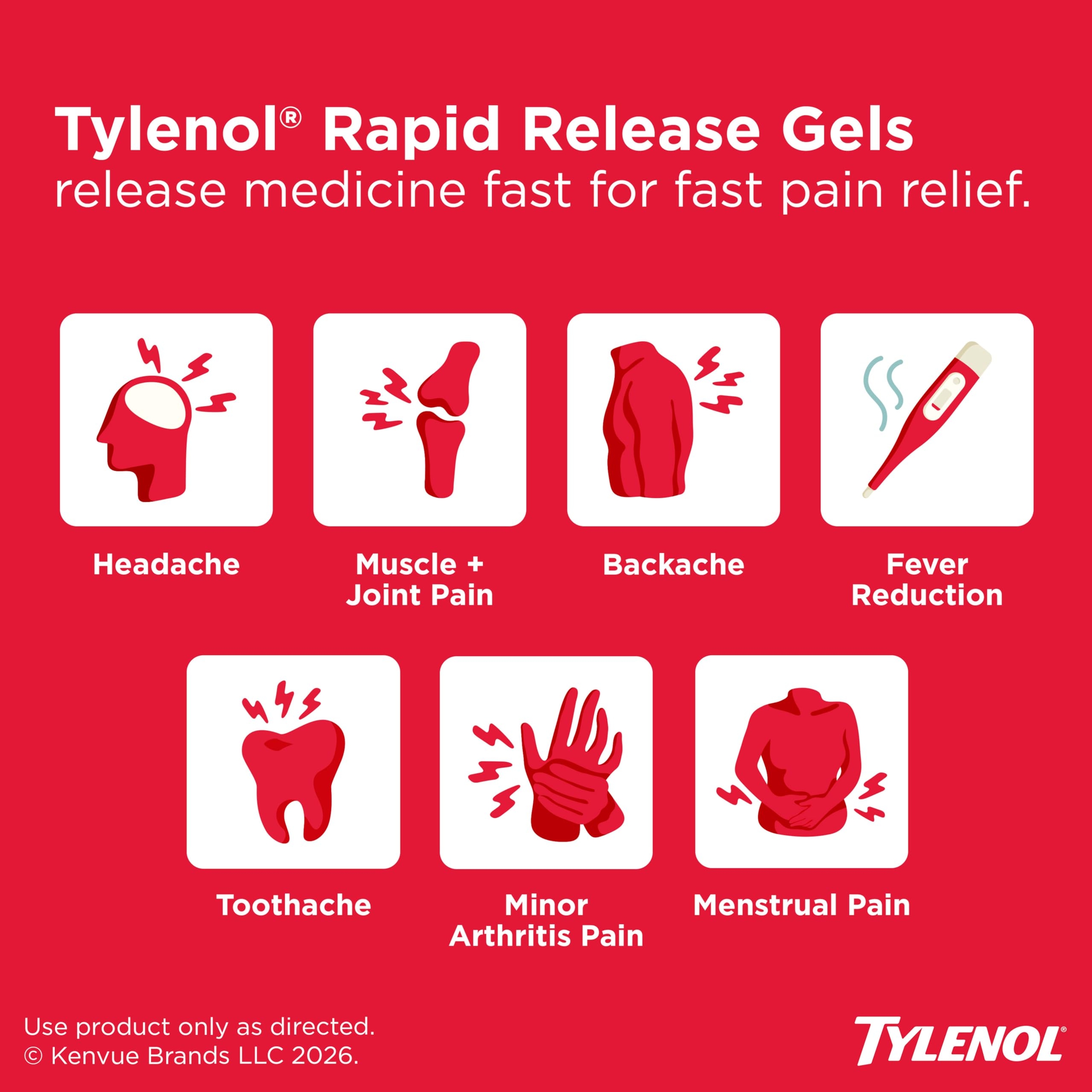 Tylenol Rapid Release Extra Strength Gelcaps, Acetaminophen 500 mg per Gel, Laser Drilled Holes Allow Fast, Strong Pain Relief, Fever Reducer, Gentle on Stomach, 100 Count Size 2