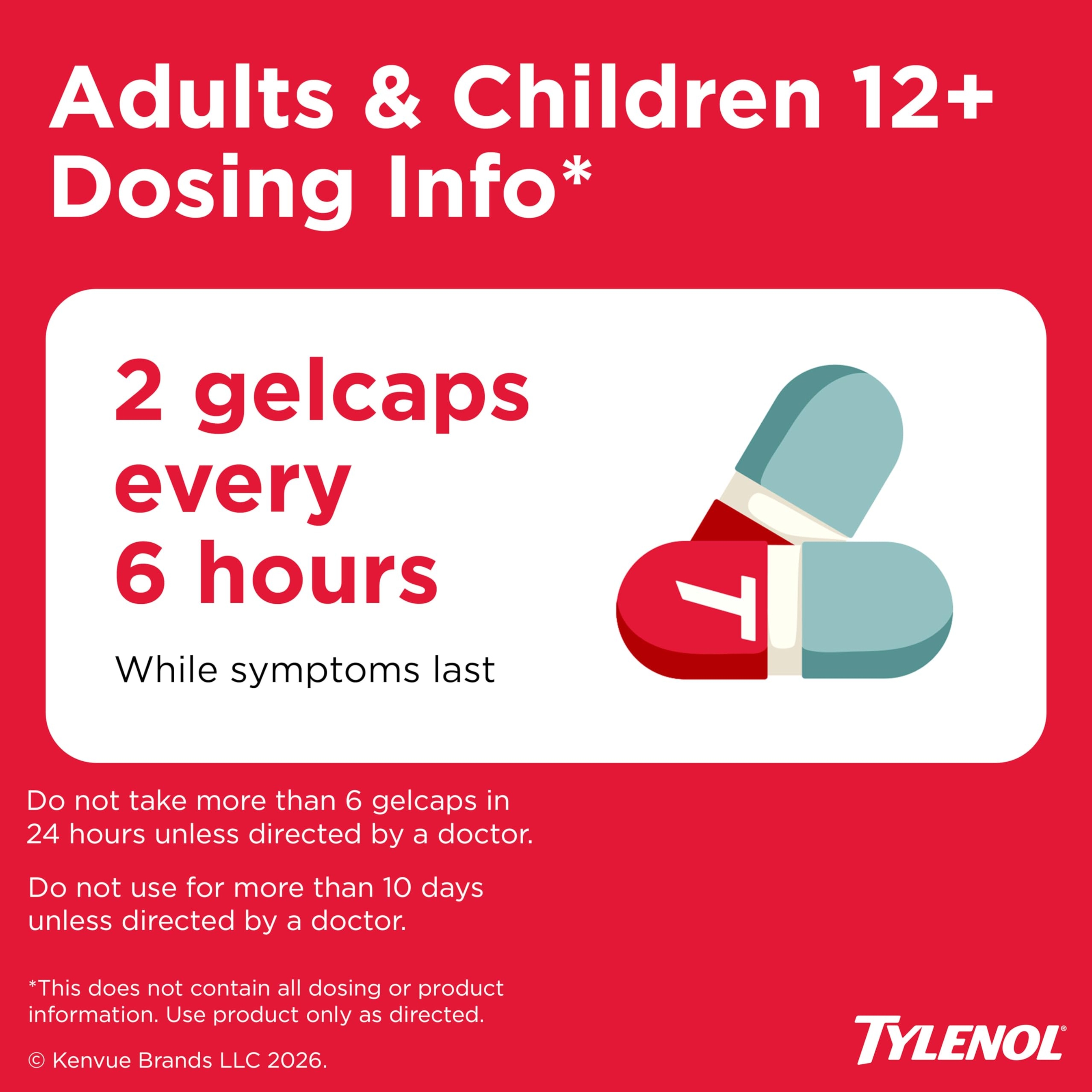 Tylenol Rapid Release Extra Strength Gelcaps, Acetaminophen 500 mg per Gel, Laser Drilled Holes Allow Fast, Strong Pain Relief, Fever Reducer, Gentle on Stomach, 100 Count Size 6
