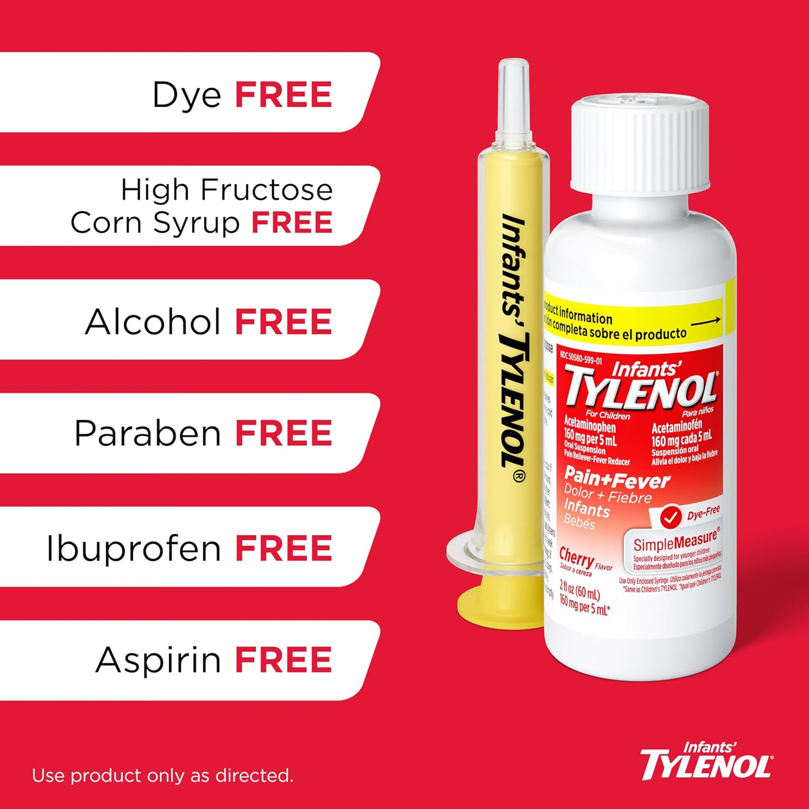 Infants' Tylenol Oral Suspension Liquid Medicine with Acetaminophen, Baby Fever Reducer & Pain Reliever for Minor Aches & Pains, Sore Throat, Headache & Teething Pain, Dye-Free Cherry, 1 fl. oz 3