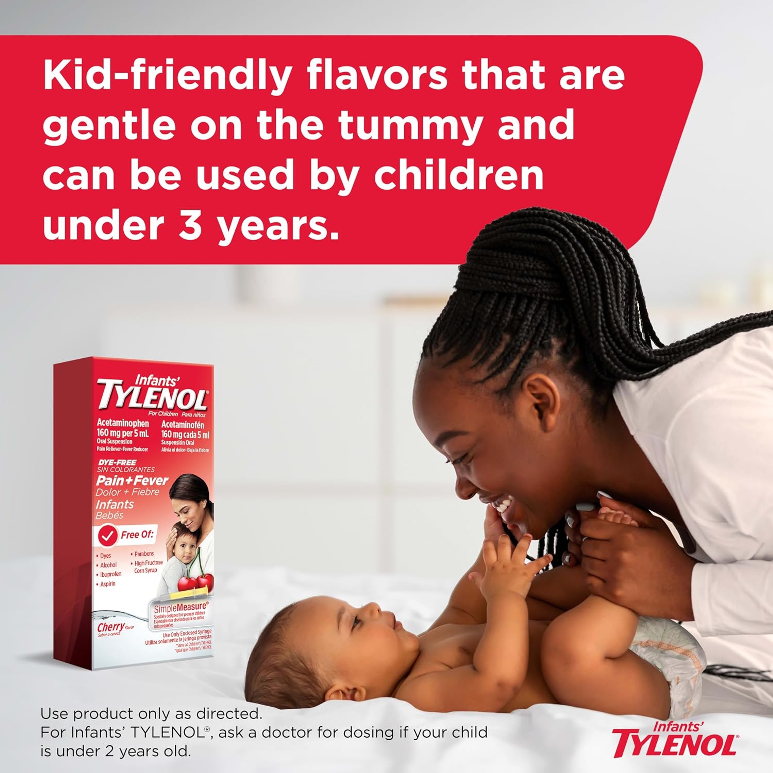 Infants' Tylenol Oral Suspension Liquid Medicine with Acetaminophen, Baby Fever Reducer & Pain Reliever for Minor Aches & Pains, Sore Throat, Headache & Teething Pain, Dye-Free Cherry, 1 fl. oz 4
