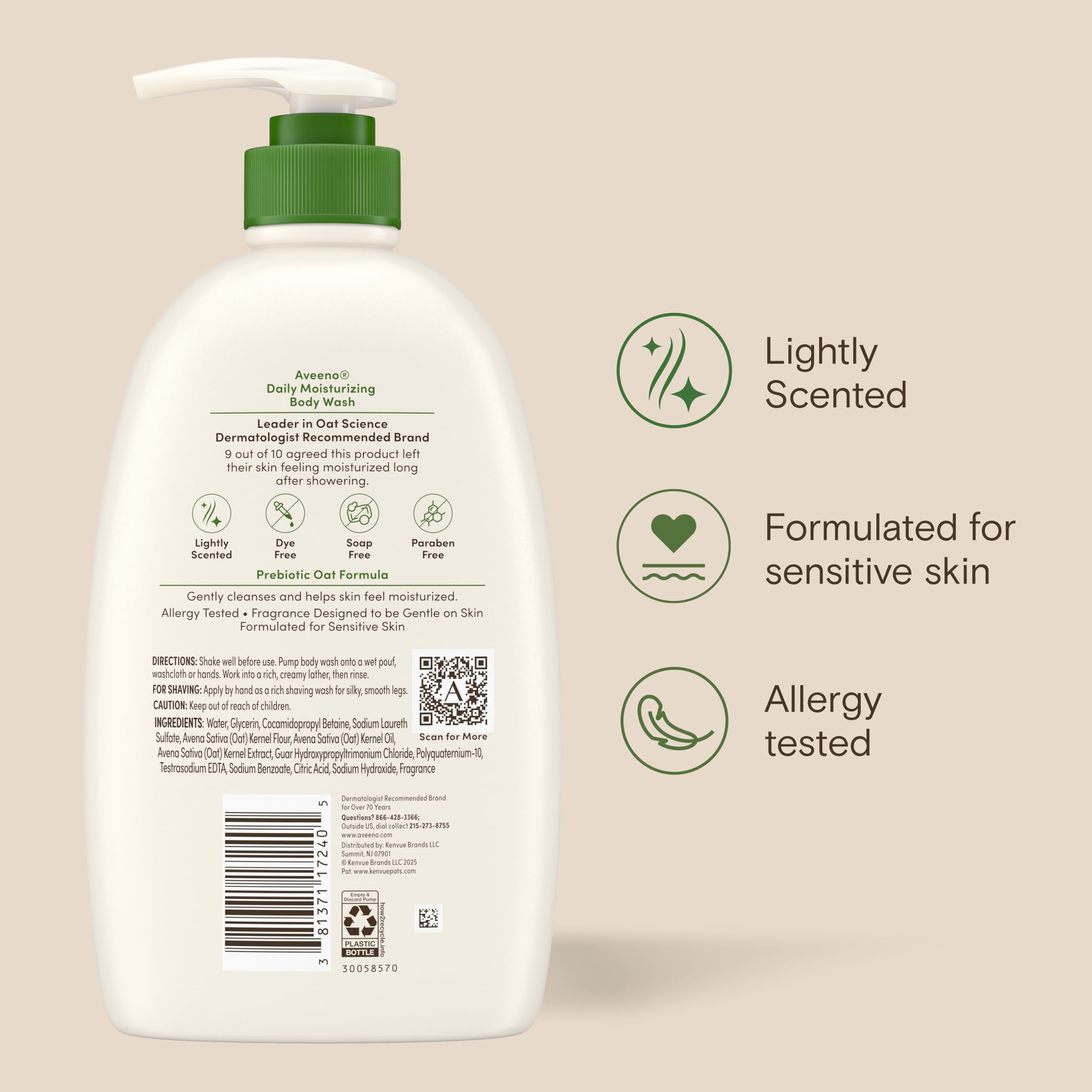 Aveeno Daily Moisturizing Oat Body Wash 33 fl.oz - Sensitive Formula for Normal to Dry Skin 10