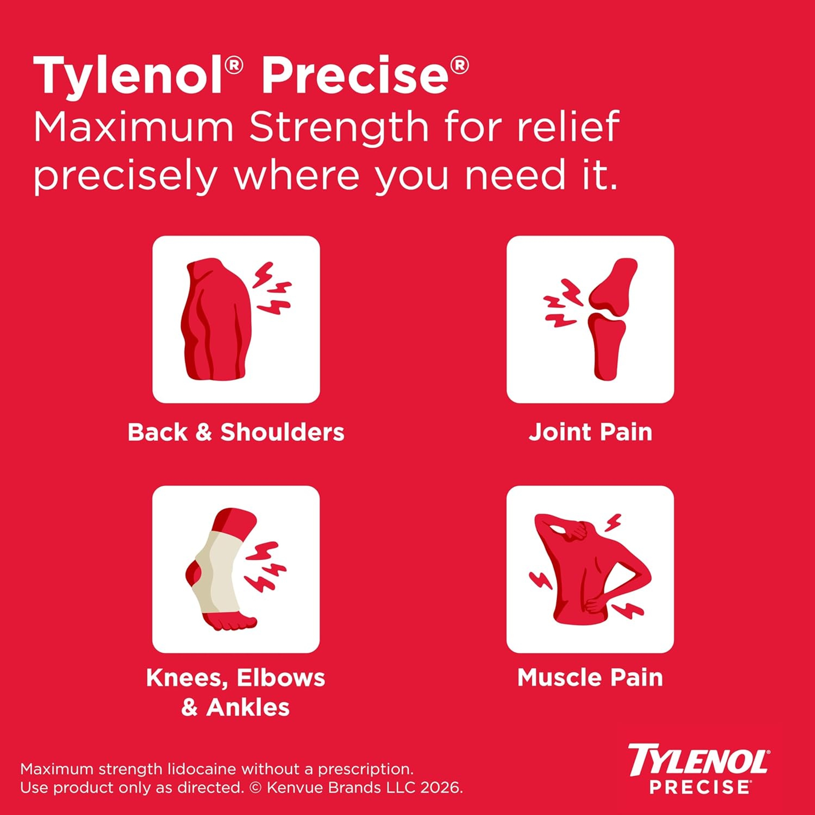 Tylenol Precise Cream, Cooling Sensation Pain Relief, Roll‑On, Lidocaine 4%, Menthol 1%, Targeted Maximum OTC Strength Combination for Back, Muscle and Joint, Numbing Cream Rollerball Applicator, 4 oz 2