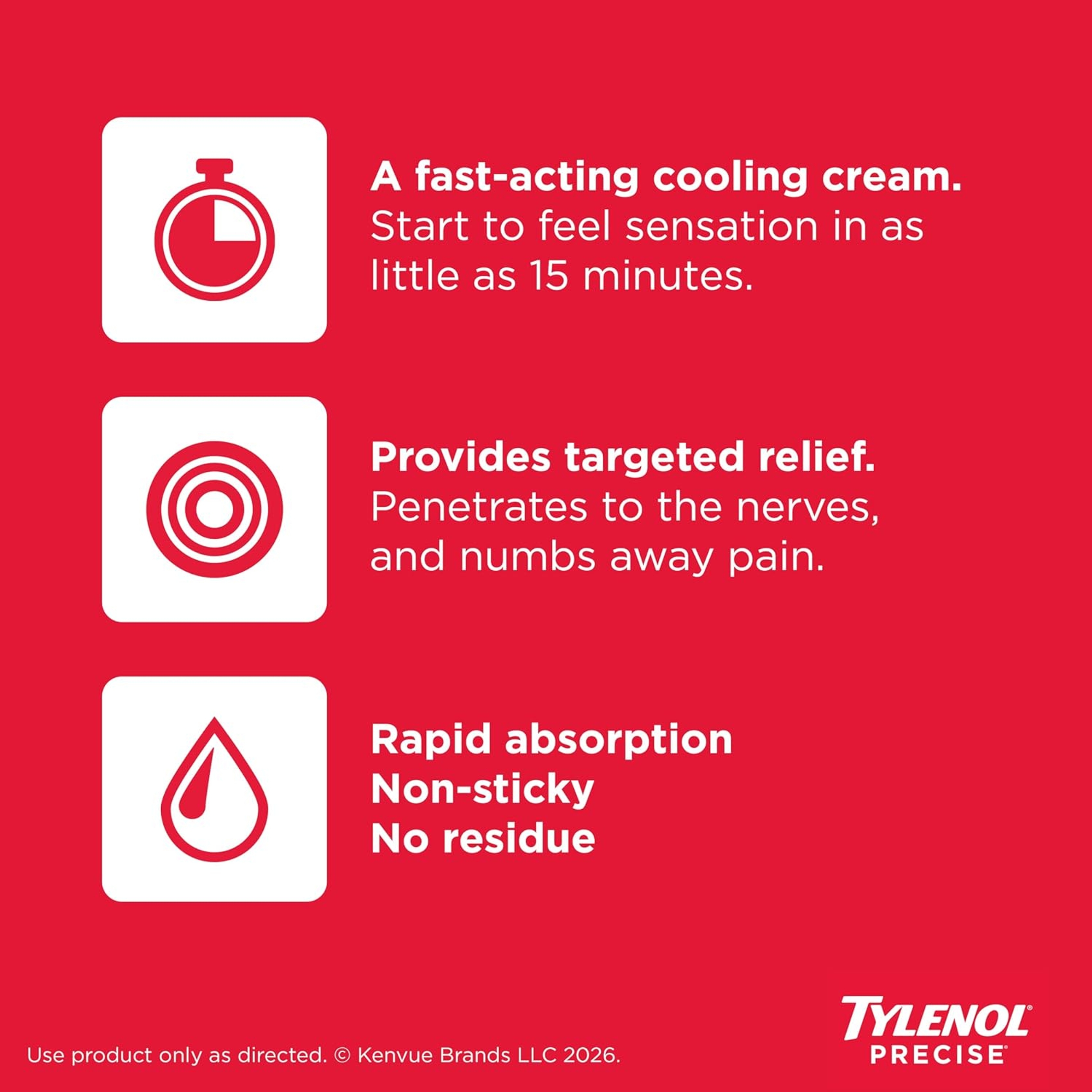 Tylenol Precise Cream, Cooling Sensation Pain Relief, Roll‑On, Lidocaine 4%, Menthol 1%, Targeted Maximum OTC Strength Combination for Back, Muscle and Joint, Numbing Cream Rollerball Applicator, 4 oz 3