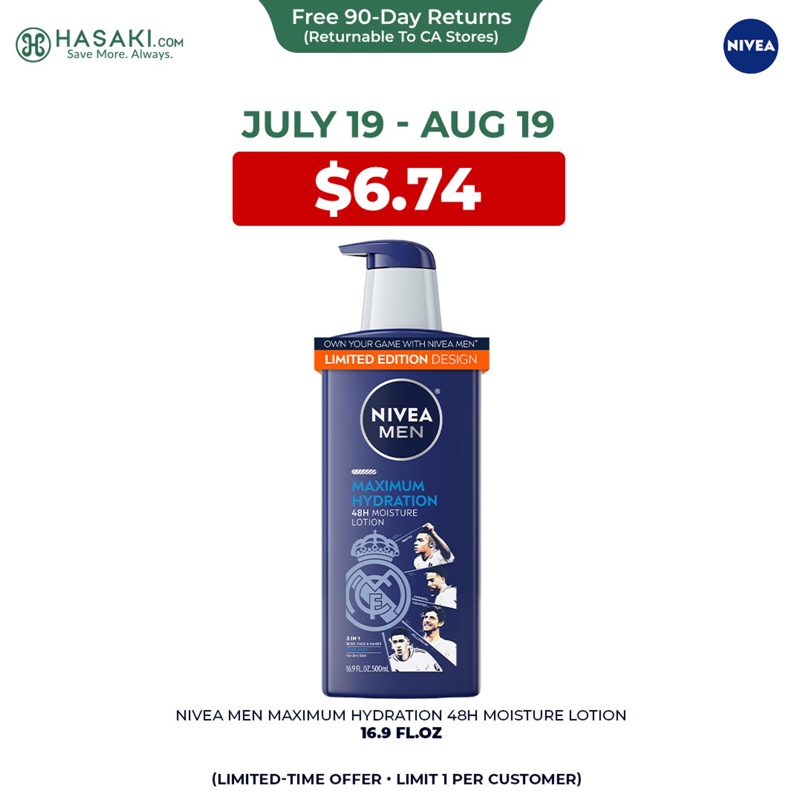 Nivea Men Maximum Hydration 48H Moisture Body Lotion 16.9 fl.oz - Aloe Vera Lotion for Men (Limited Edition) 1