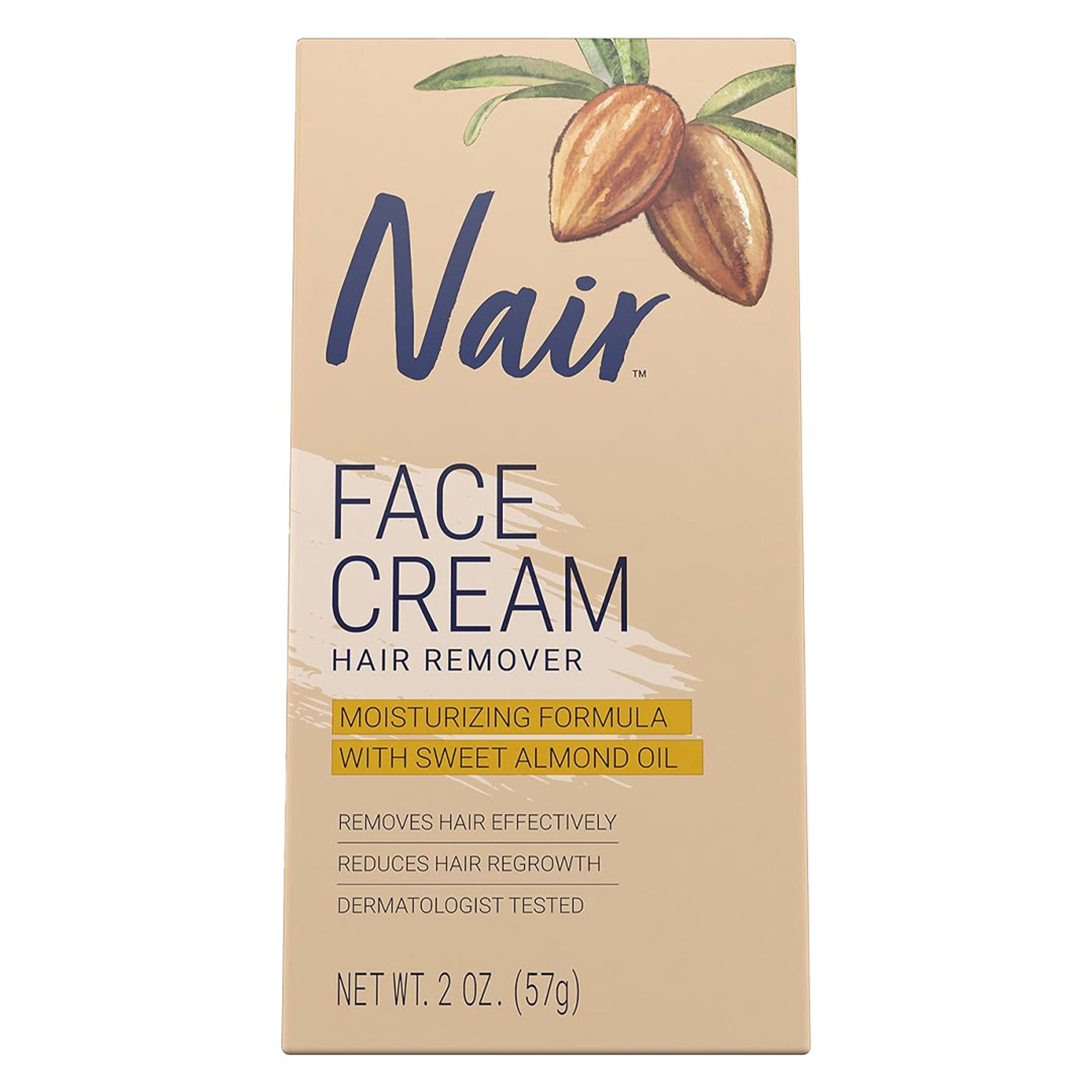 Nair Hair Remover Face Cream 2 oz - Moisturizing Formula Hair Remover with Sweet Almond Oil 1