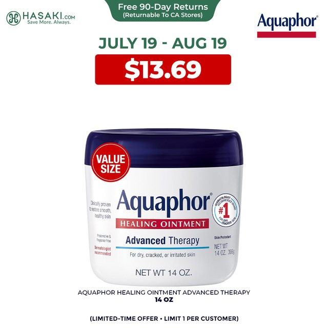 Aquaphor Healing Ointment Advanced Therapy 14 oz - Fragrance Free Body Moisturizer for Dry Skin