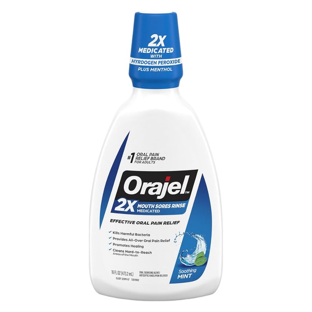 Orajel Mouth Sores Antiseptic Rinse 16 oz - Soothing Mint Flavor, Provides Pain Relief, Promotes Healing