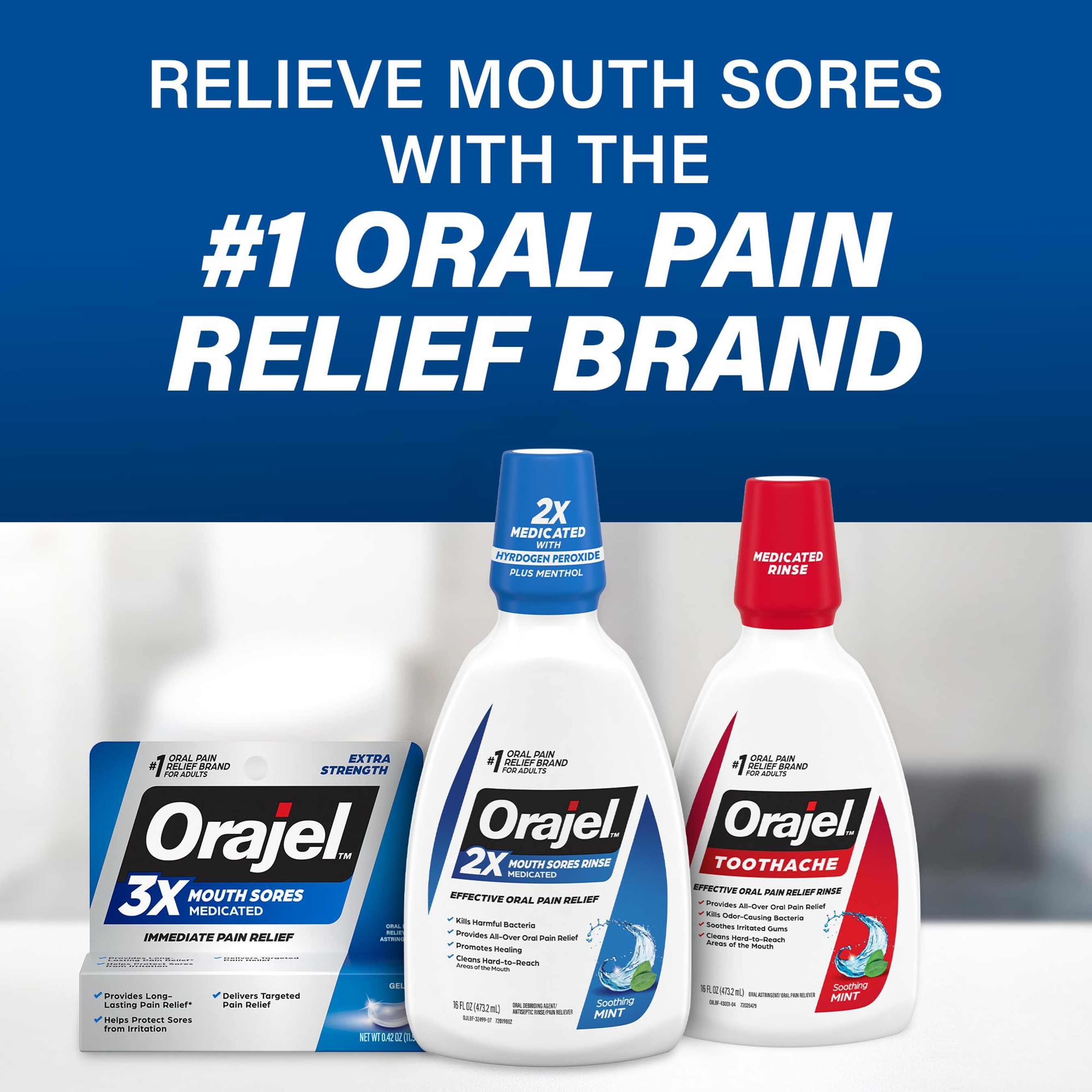 Orajel Mouth Sores Antiseptic Rinse 16 oz - Soothing Mint Flavor, Provides Pain Relief, Promotes Healing 8