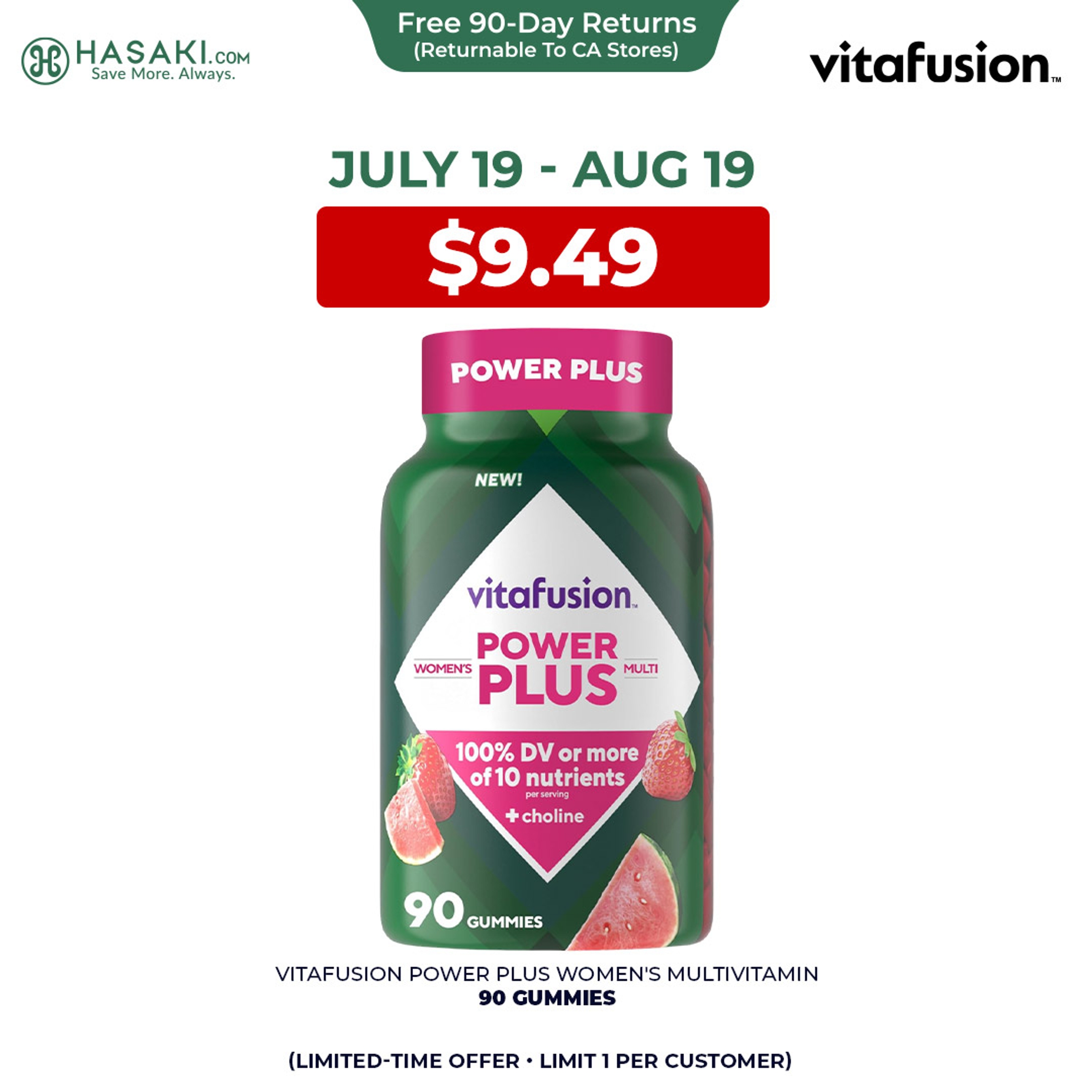 Vitafusion Power Plus Women's Multivitamin 90 Gummies - Strawberry & Watermelon Flavor 1