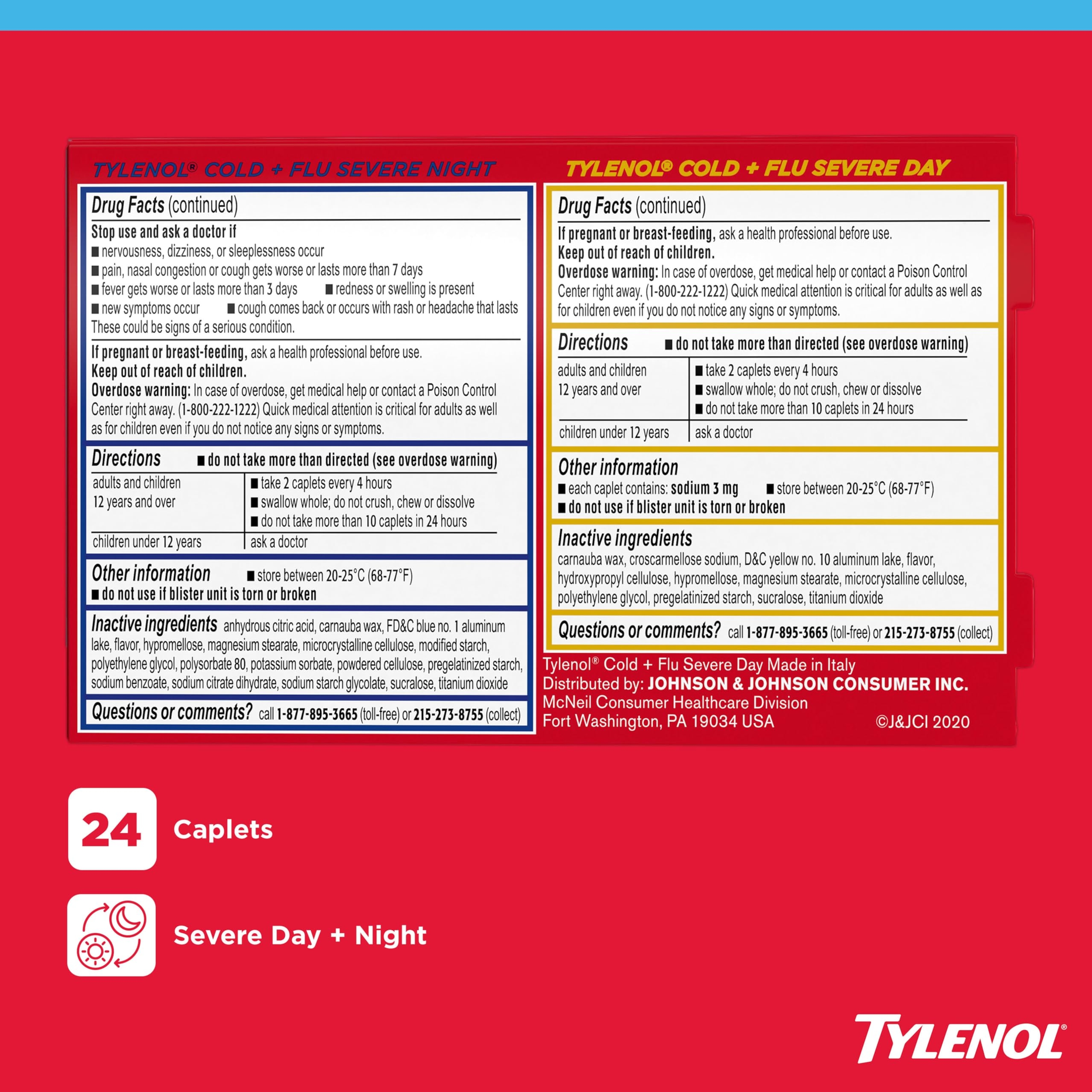 Tylenol Cold + Flu Severe Day & Night Caplets 24 Count - Multi-Symptom Cold & Flu Symptom Relief for Adults 7