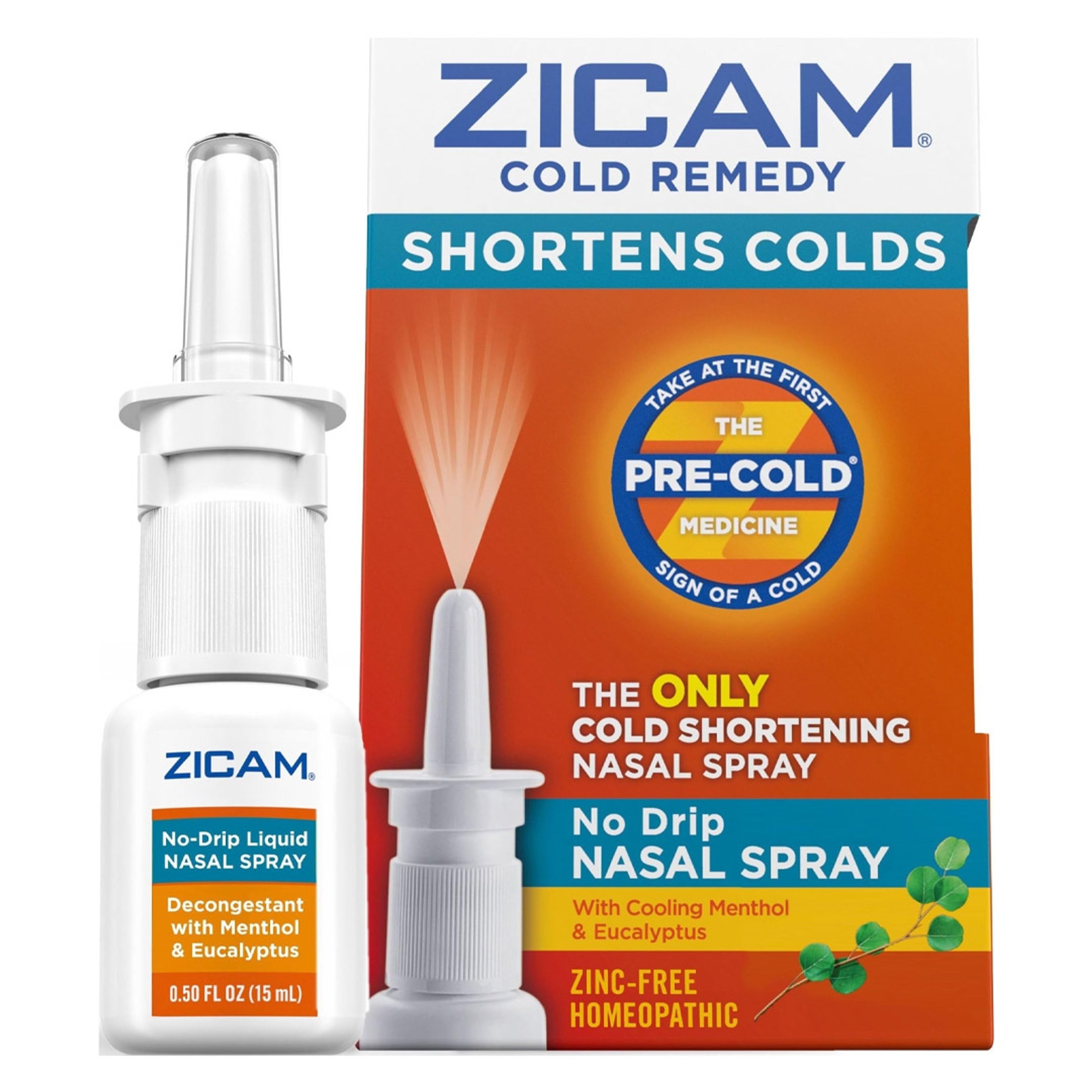 Zicam Cold Remedy No-Drip Nasal Spray 0.5 fl.oz - with Cooling Menthol & Eucalyptus, Shortens Cold Duration 7