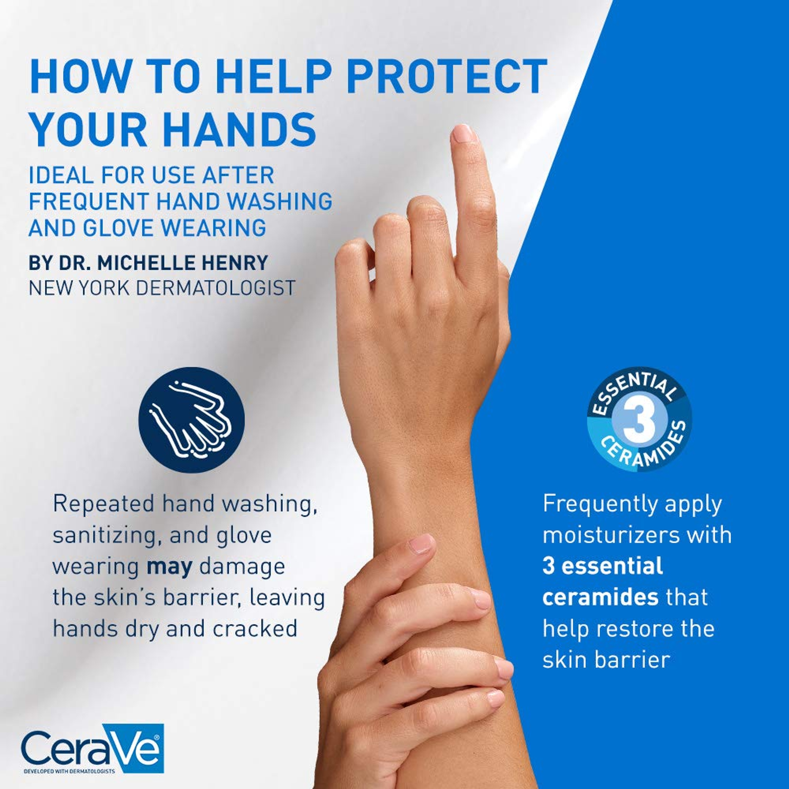 CeraVe Therapeutic Hand Cream 3 oz - Dimethicone Hand Lotion for Dry Cracked Hands 3