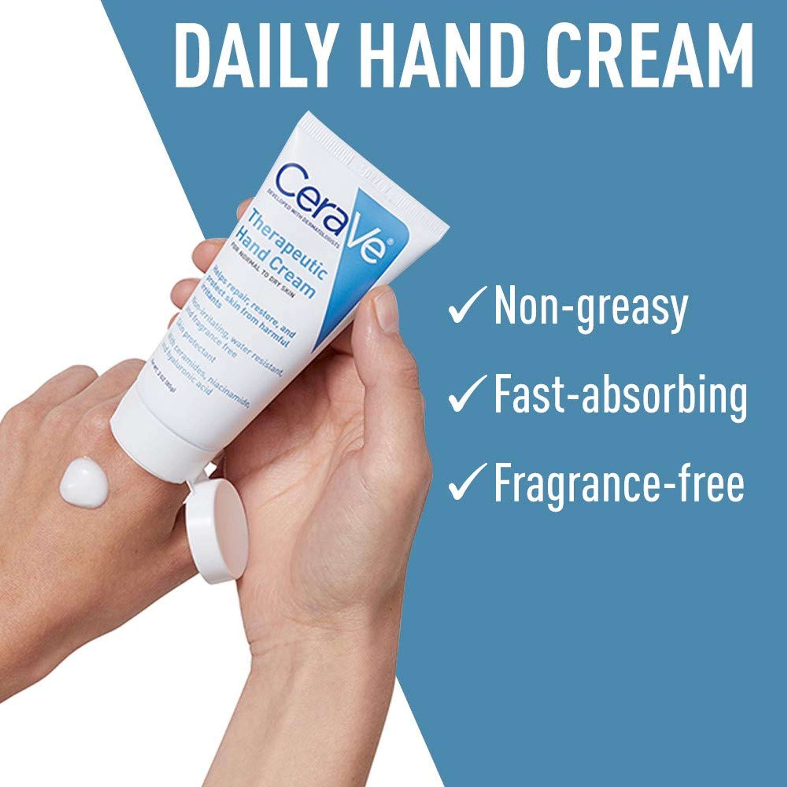 CeraVe Therapeutic Hand Cream 3 oz - Dimethicone Hand Lotion for Dry Cracked Hands 4