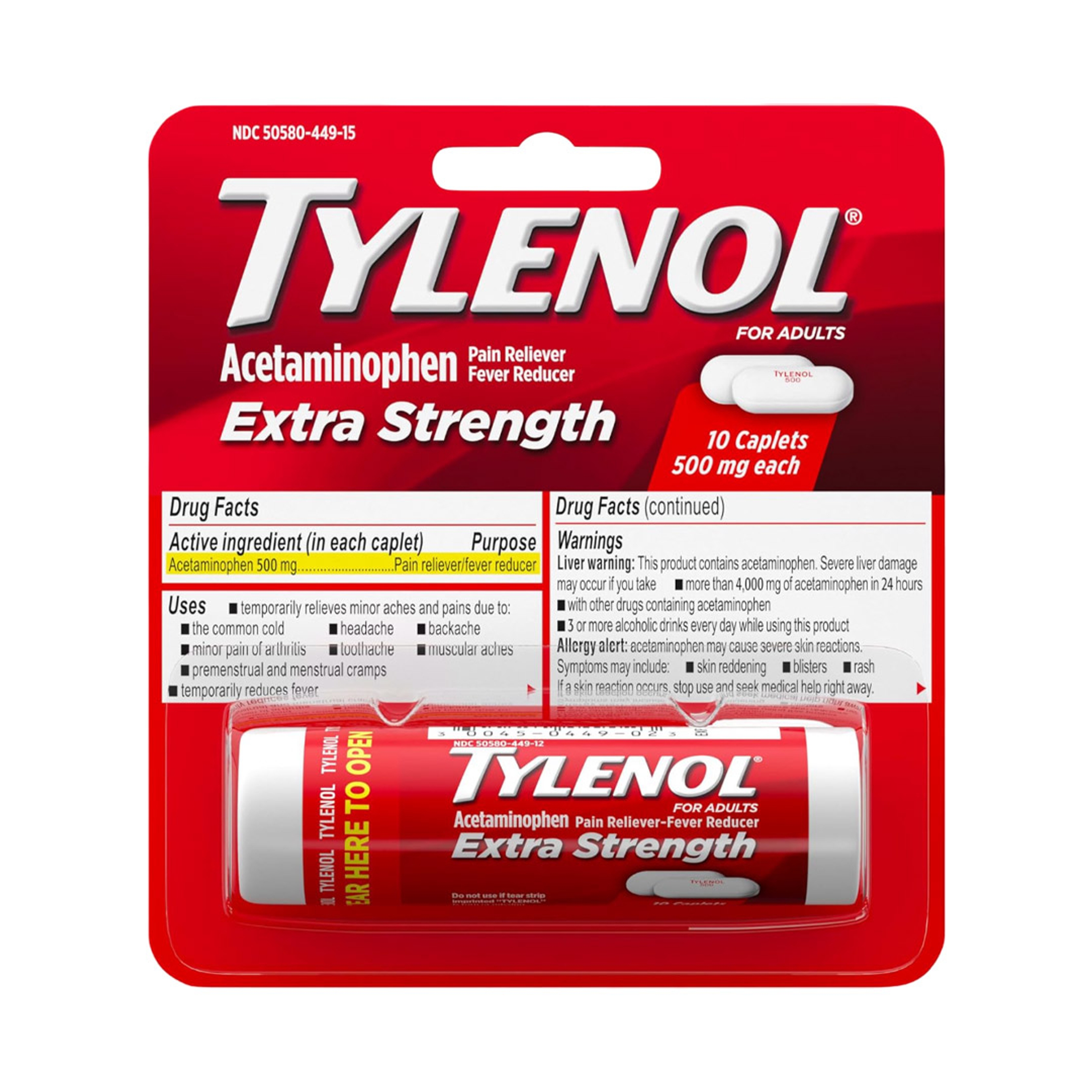 Tylenol Extra Strength Caplets 10 Count - Acetaminophen 500 mg, Pain Relief Pills, Fever Reducer for Adults 1