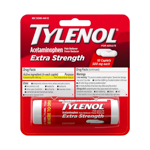 Tylenol Extra Strength Caplets 10 Count - Acetaminophen 500 mg, Pain Relief Pills, Fever Reducer for Adults