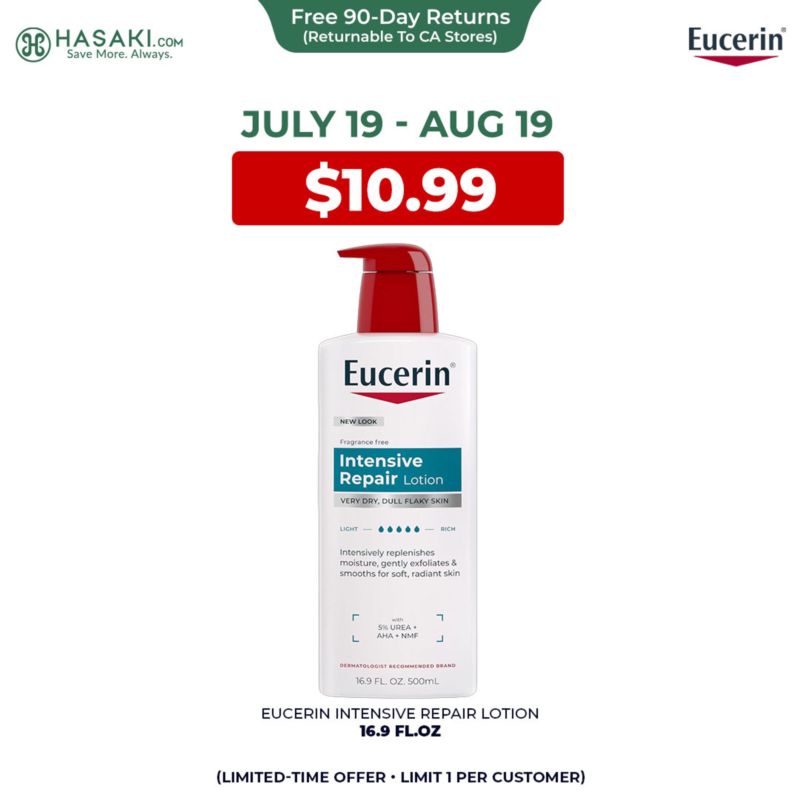 Eucerin Intensive Repair Lotion 16.9 fl.oz - Urea Enriched Body Moisturizer for Dry, Flaky Skin 1
