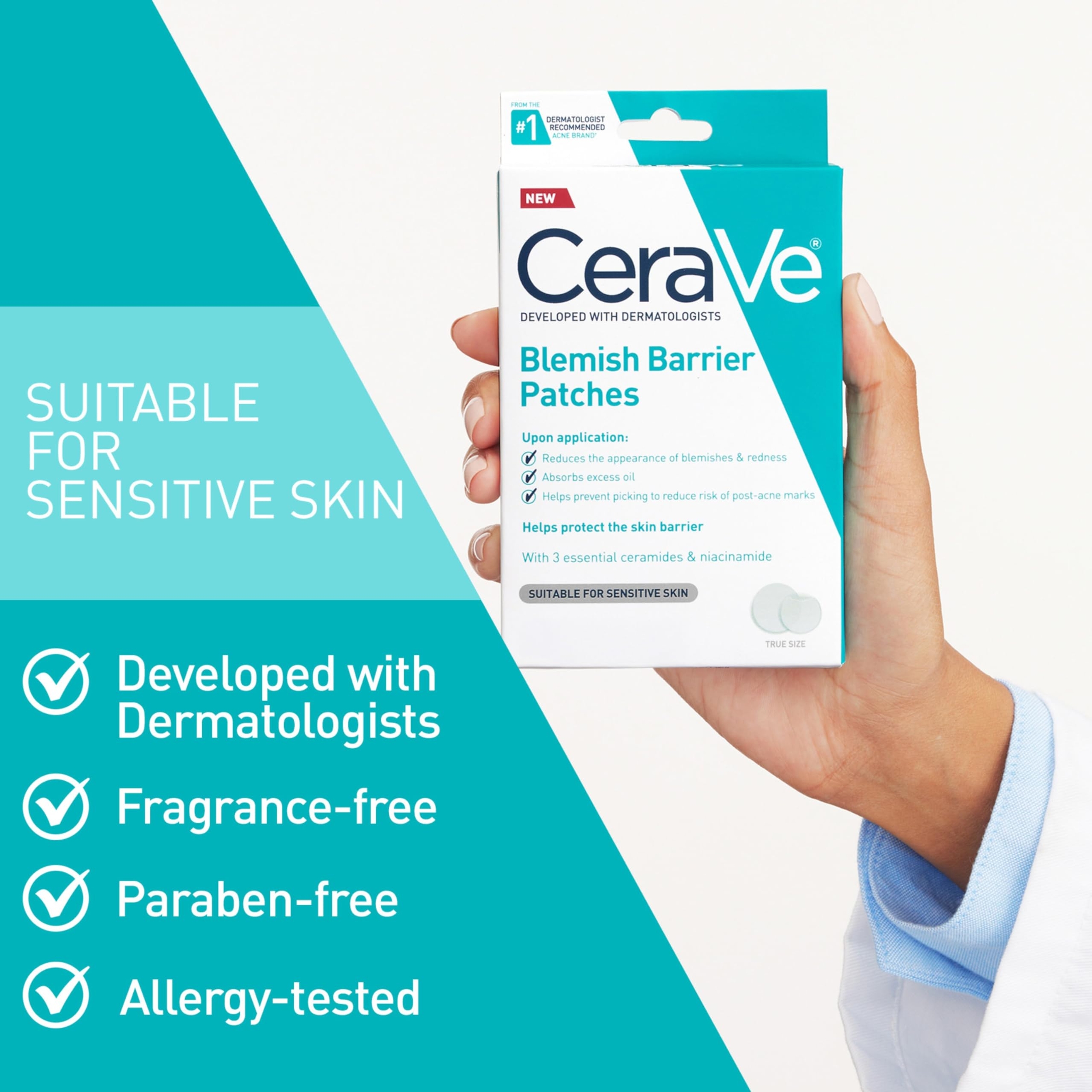 CeraVe Hydrocolloid Blemish Patches, Oil Absorbing Spot Control with Ceramides and Niacinamide, Allergy-Tested & Suitable For Sensitive Skin, Ultra-Thin & Blends Into All Skin Tones, 22ct 5