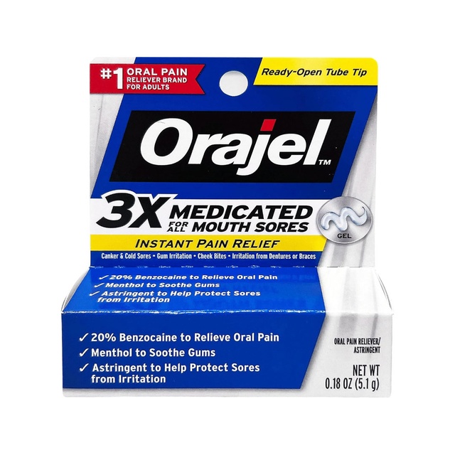 Orajel 3X Mouth Sores Medicated Pain Relief Gel 0.18 oz - Immediate Pain Relief, Protects Mouth Sores from Irritation
