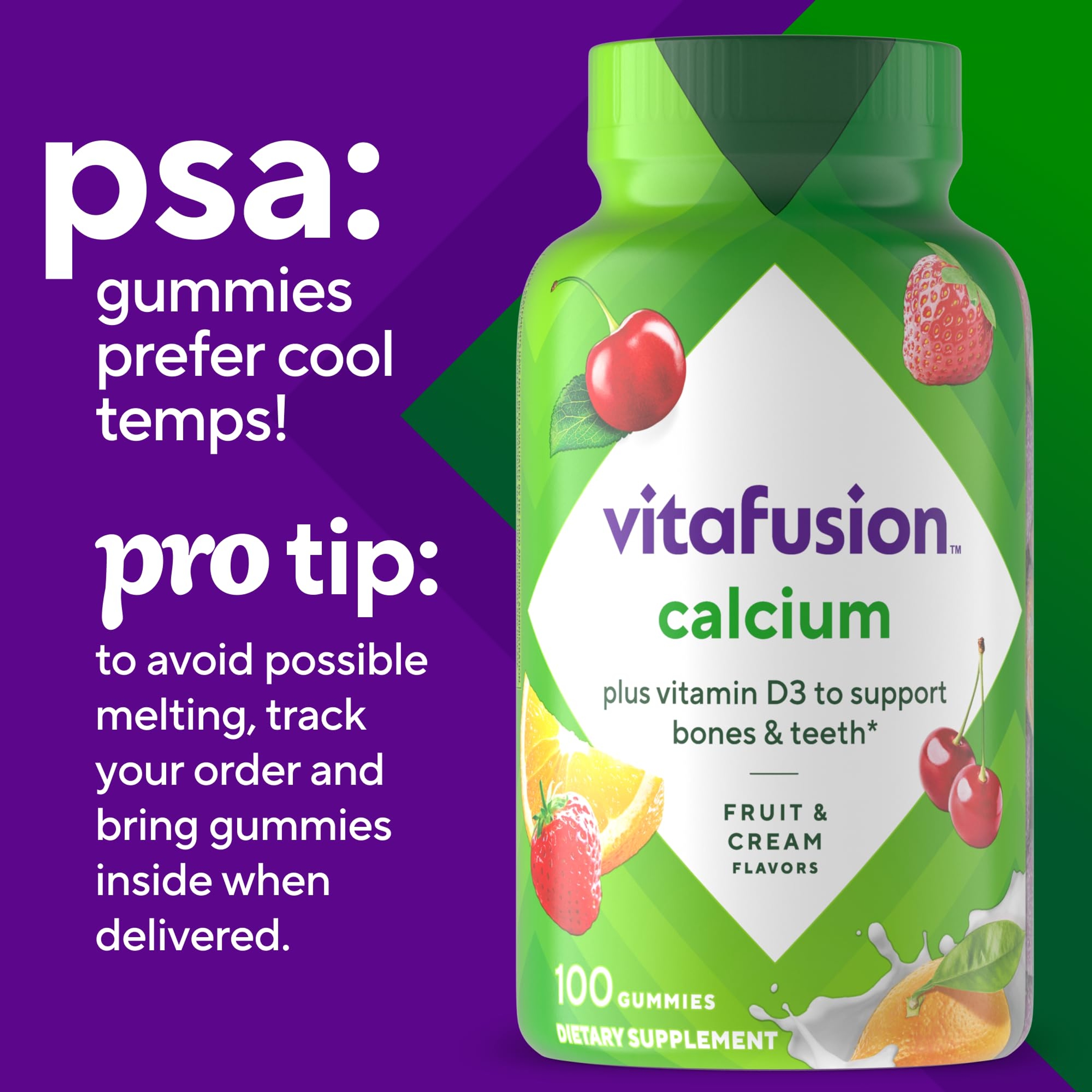 Vitafusion Calcium Gummy Vitamin, 100 Gummies -  for Bone and Teeth Support, Fruit & Cream Flavor 11
