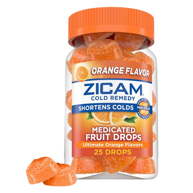 Zicam Cold Remedy Medicated Fruit Drops, Ultimate Orange, 25 Count - Zinc Cold Shortening Medicine