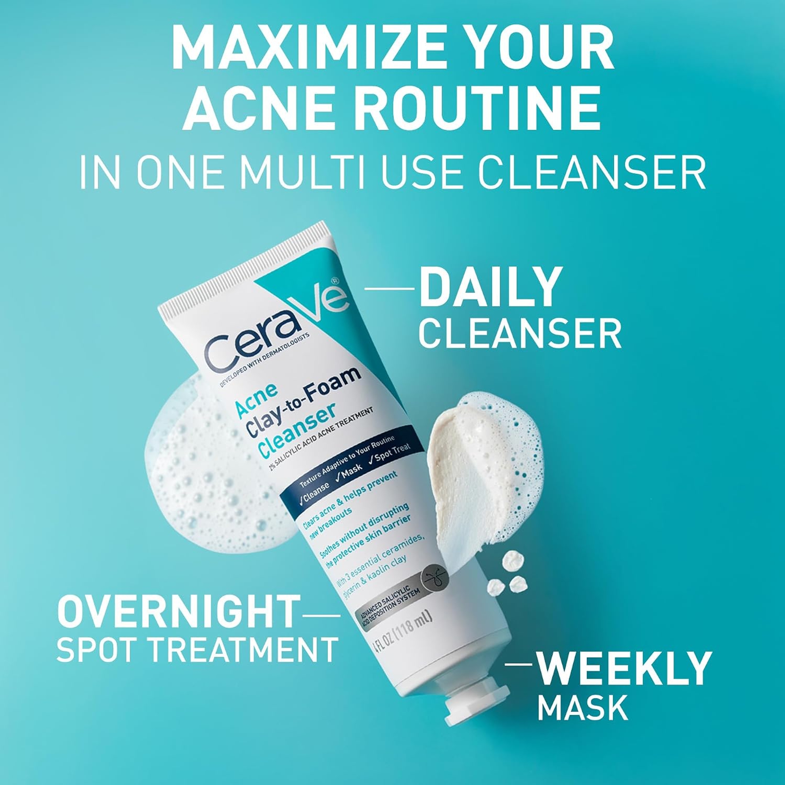 CeraVe Acne Clay To Foam Cleanser 4 fl.oz - Helps Clears Acne & Prevent New Breakouts 2